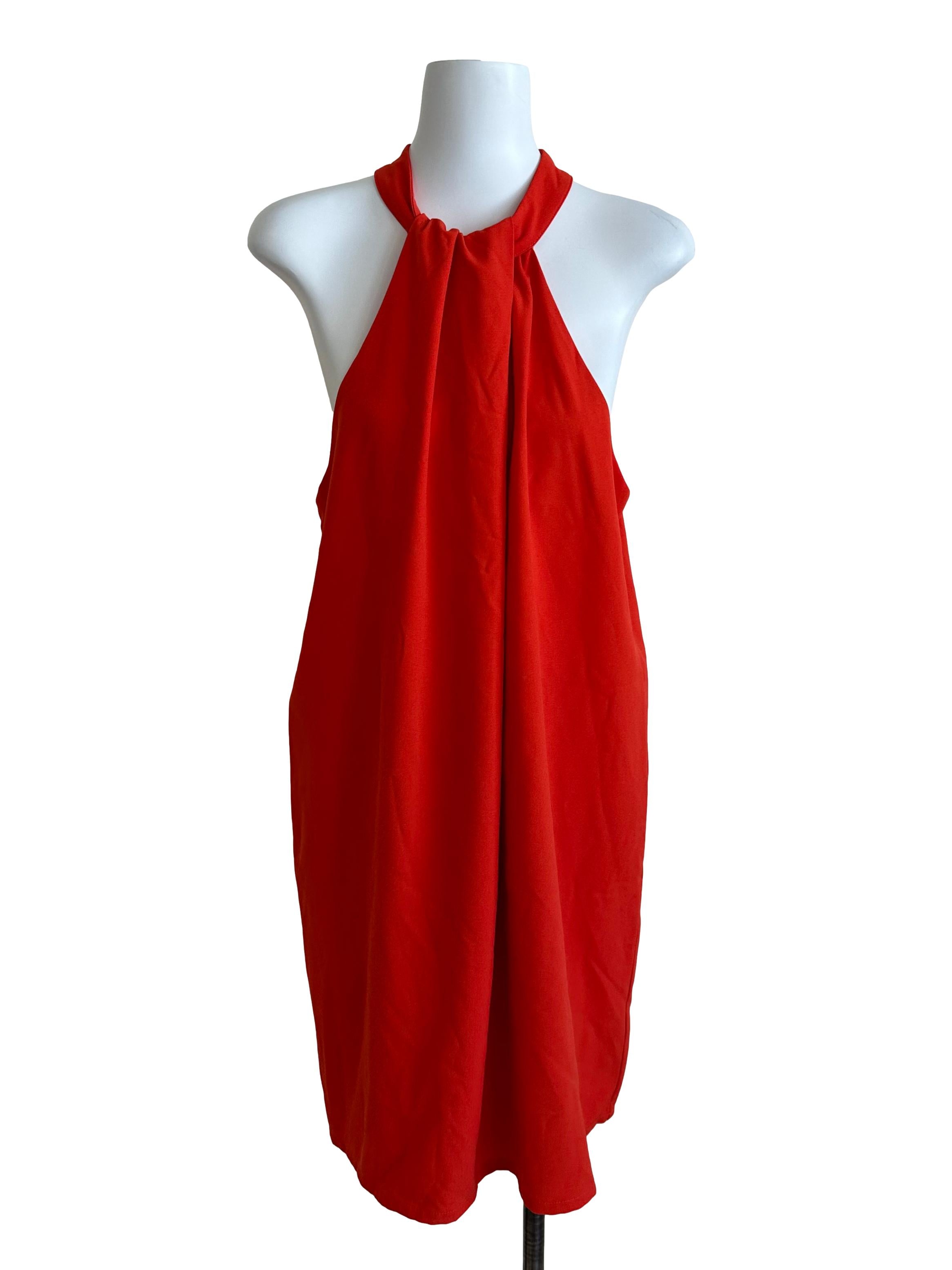 Fire Orange Halter Drape Dress