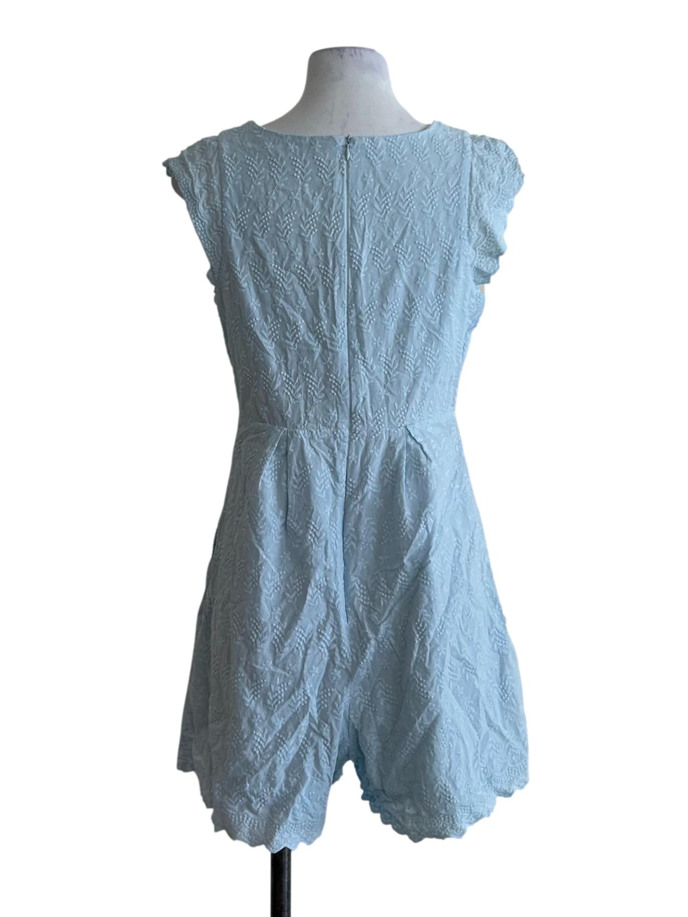 Sky Blue Textured Queen Anne Neckline Romper