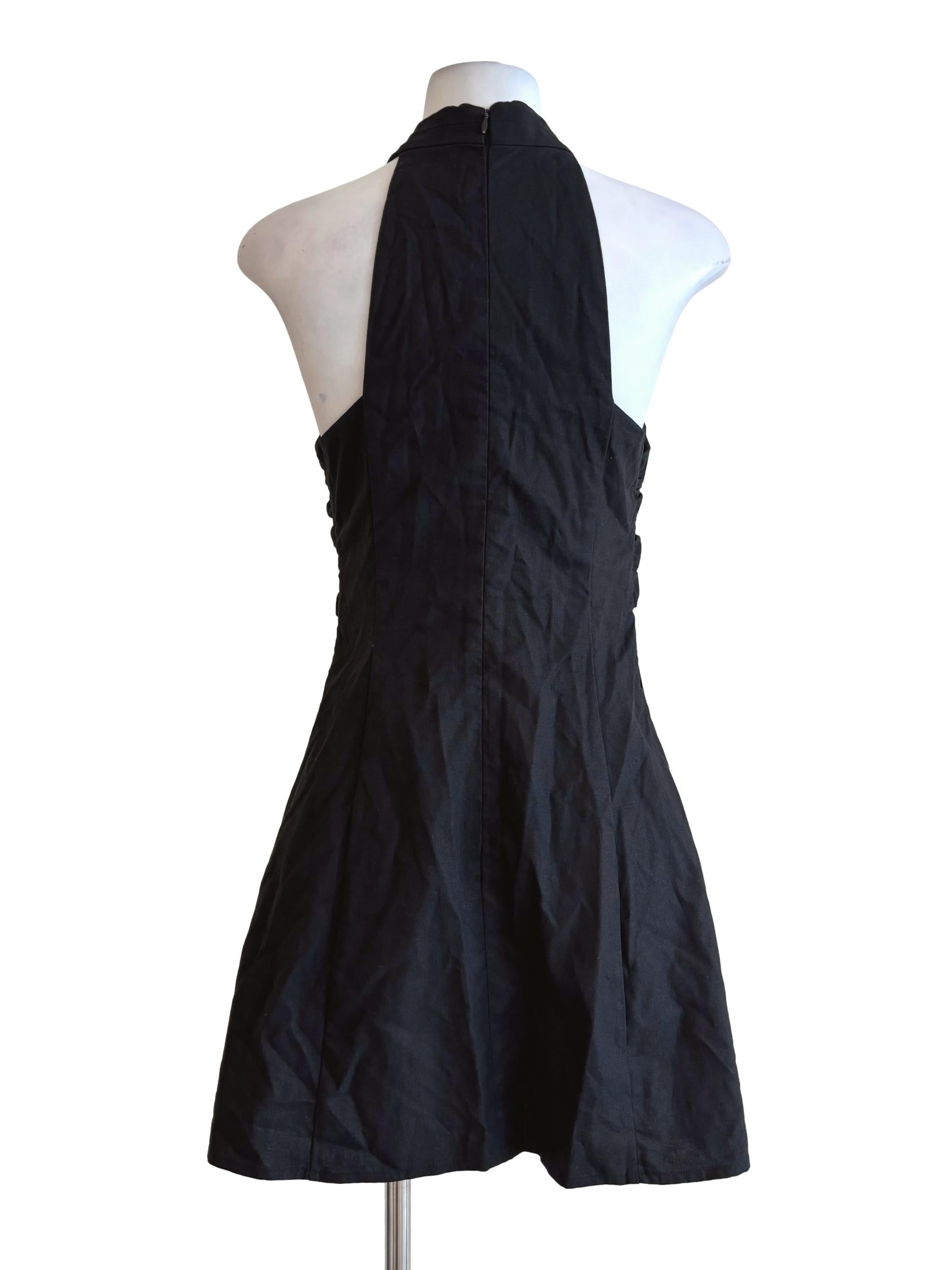 Jet Black Cross Neck A-Line Dress LB
