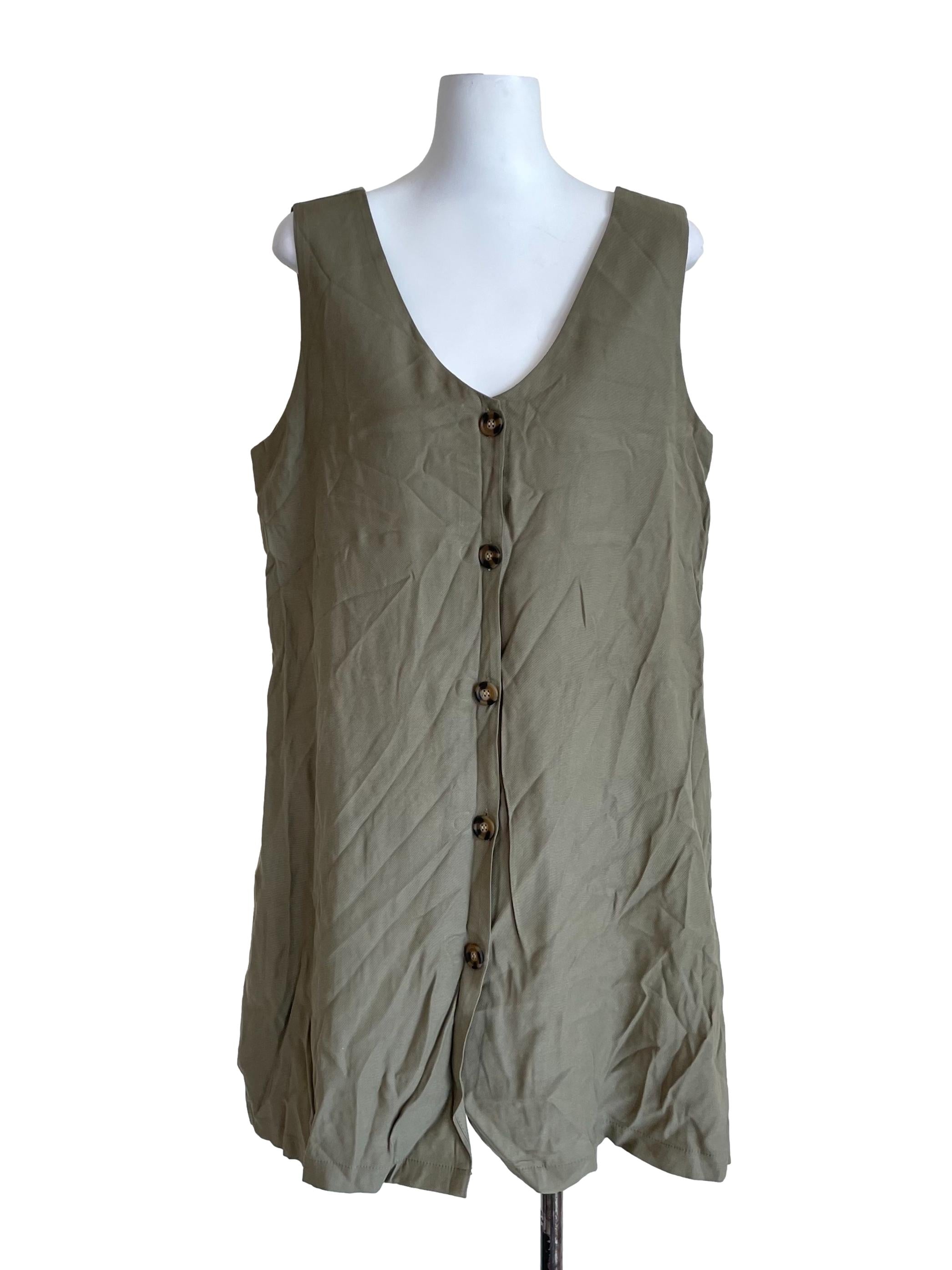 Ash Olive Button Down Sleeveless Dress