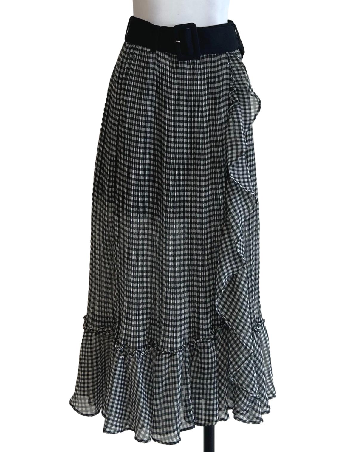 Black Checkered Ruffle Hem Skirt