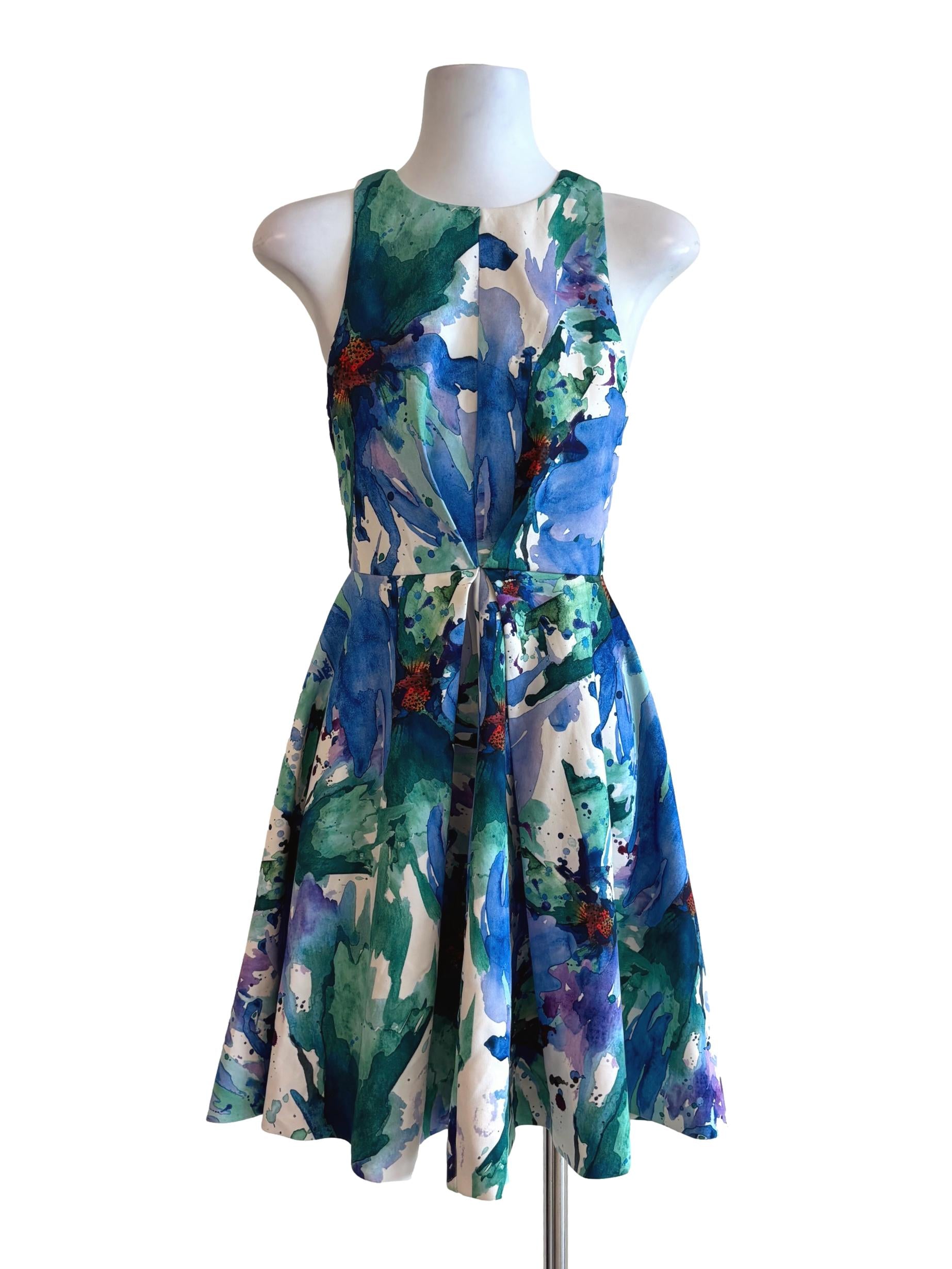 Blue Green Watercolour Sleeveless A-Line Dress LB