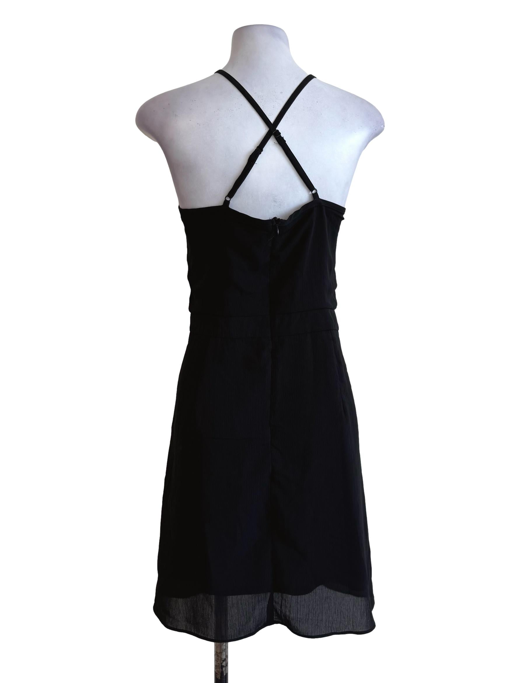 Textured Black Hidden Lace V Neck Sleeveless Dress