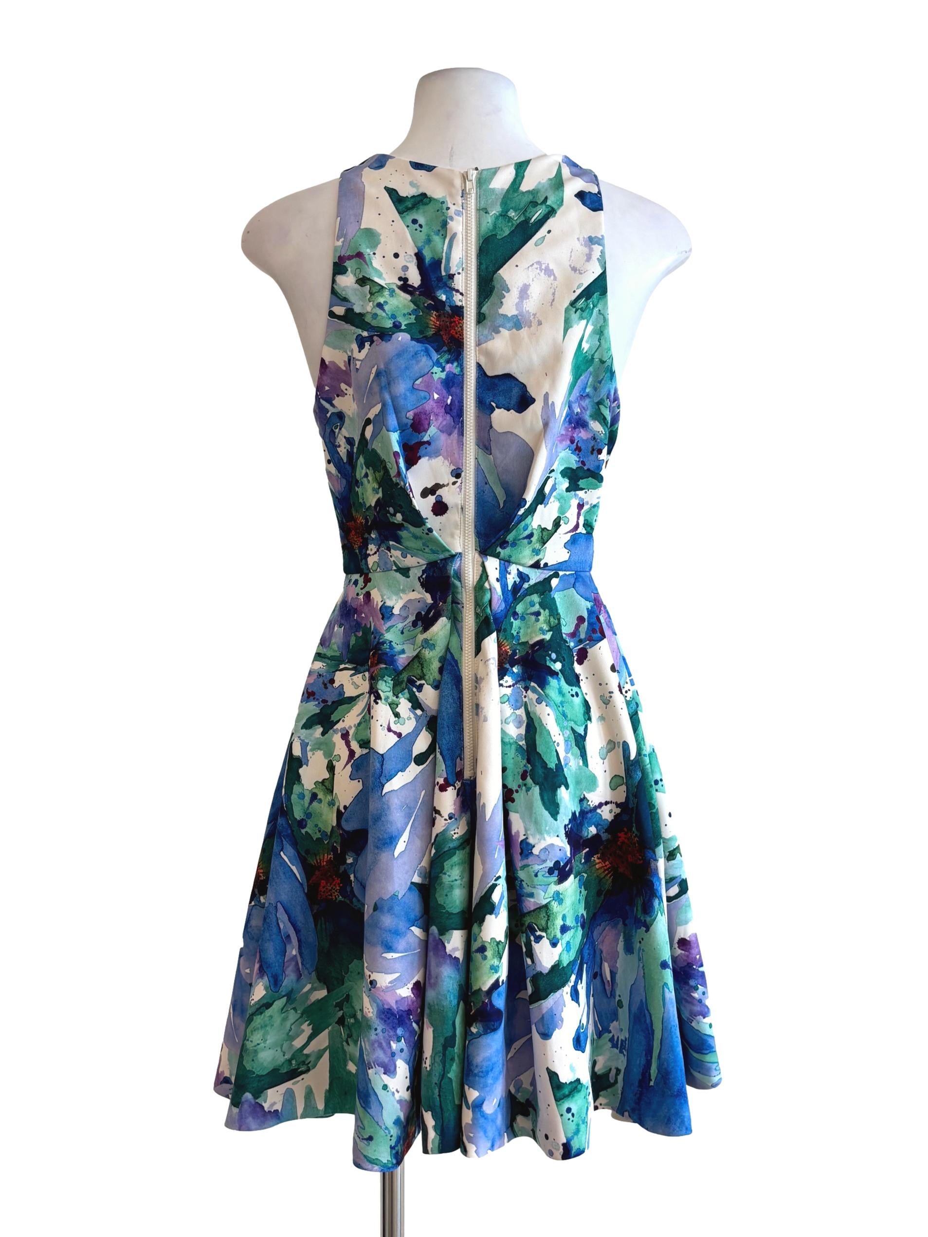 Blue Green Watercolour Sleeveless A-Line Dress LB