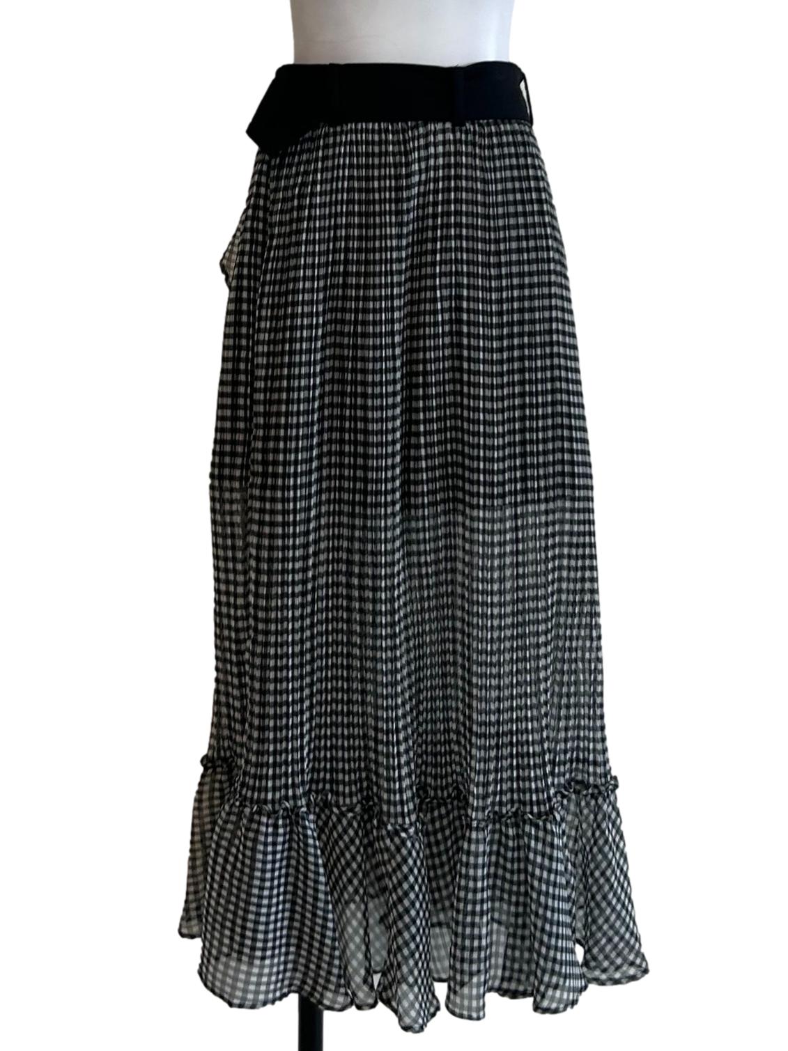 Black Checkered Ruffle Hem Skirt