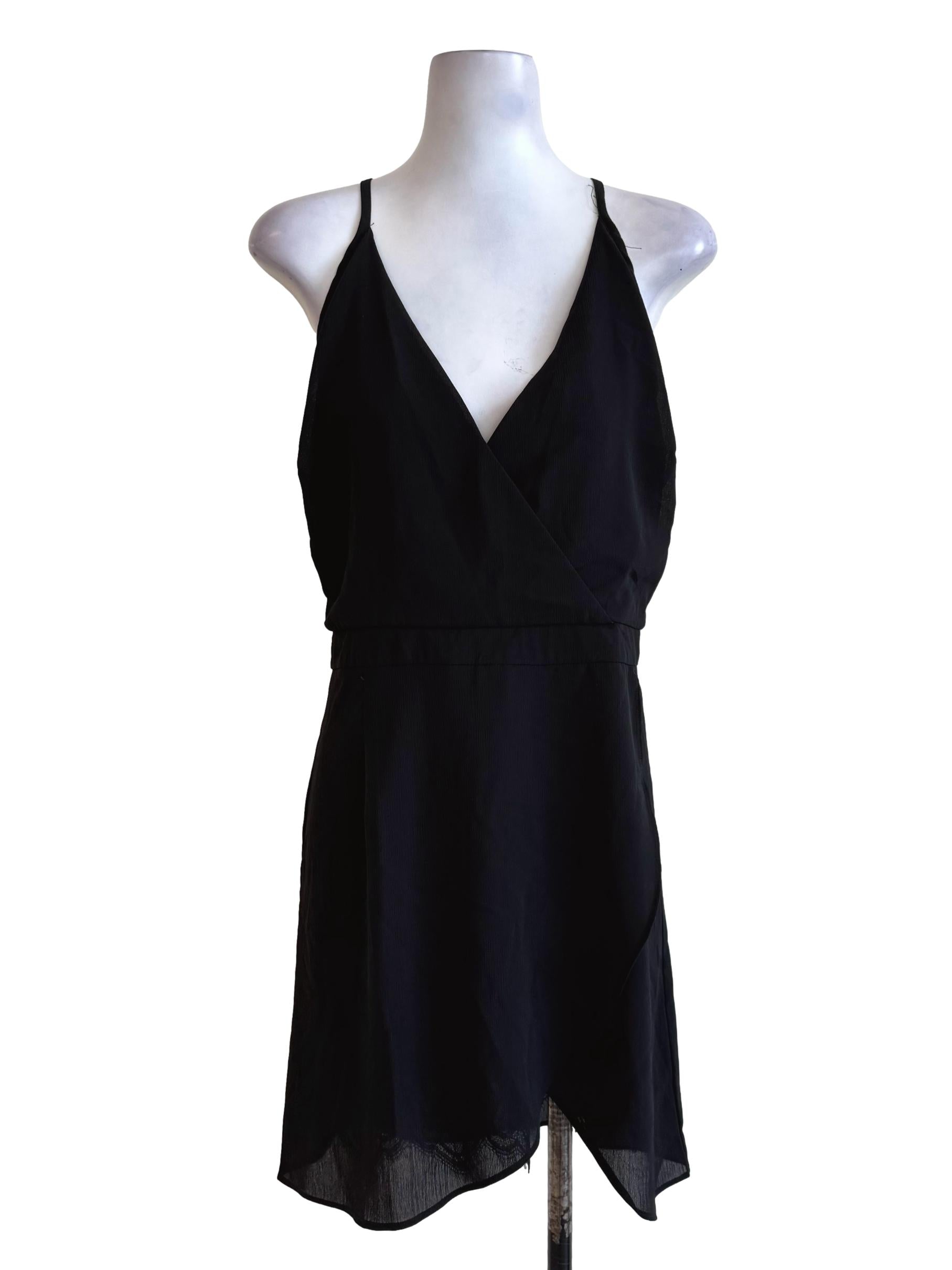 Textured Black Hidden Lace V Neck Sleeveless Dress
