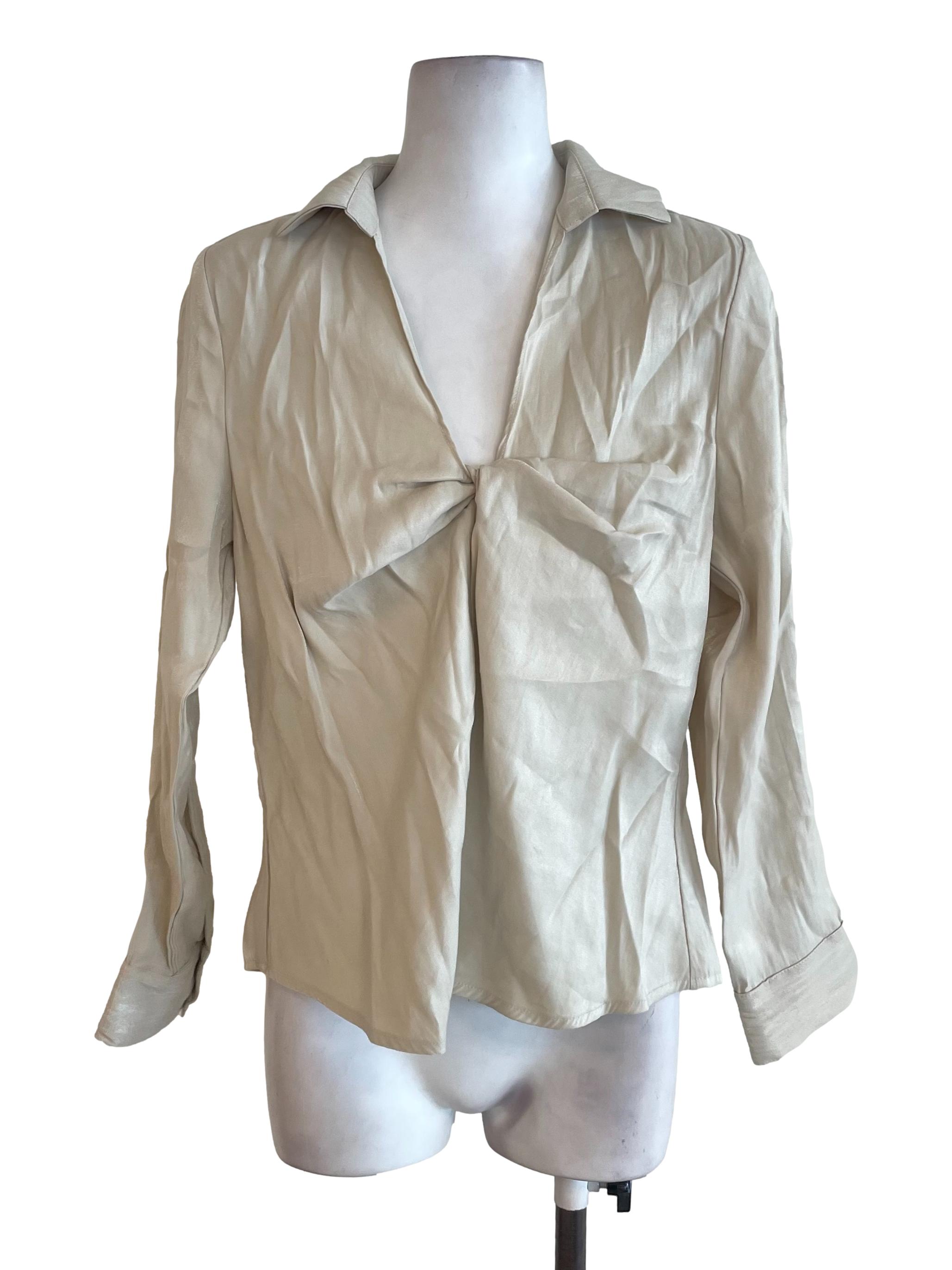 Beige Twisted Shiny Blouse