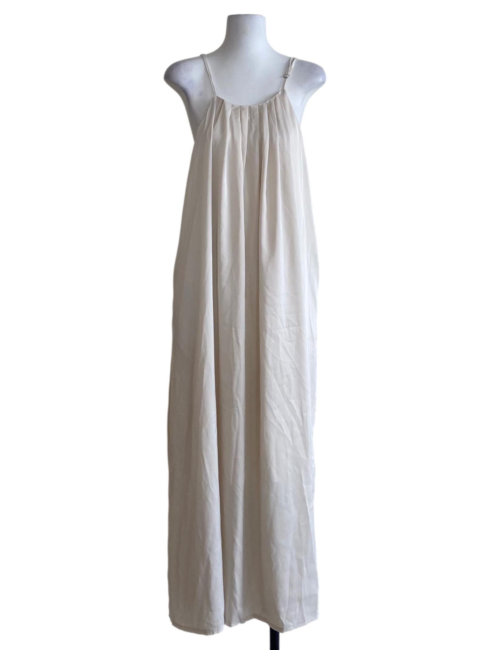 White Pleated Low Back Slip Dress
