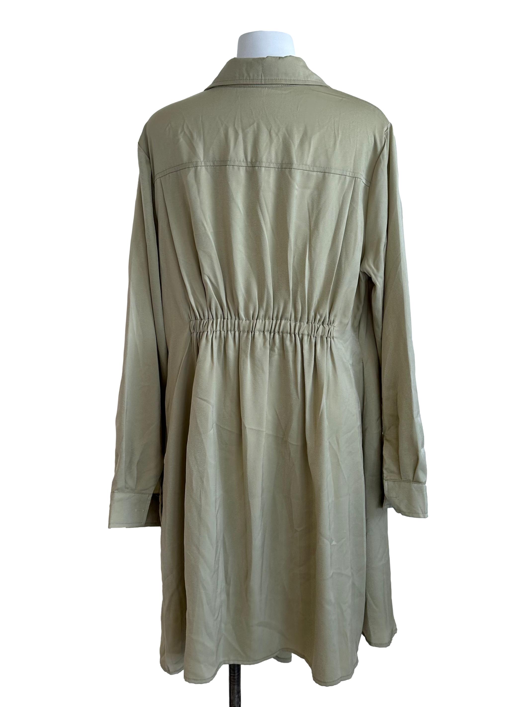 Sage Green Front Overlap Ruched Shirt Dress