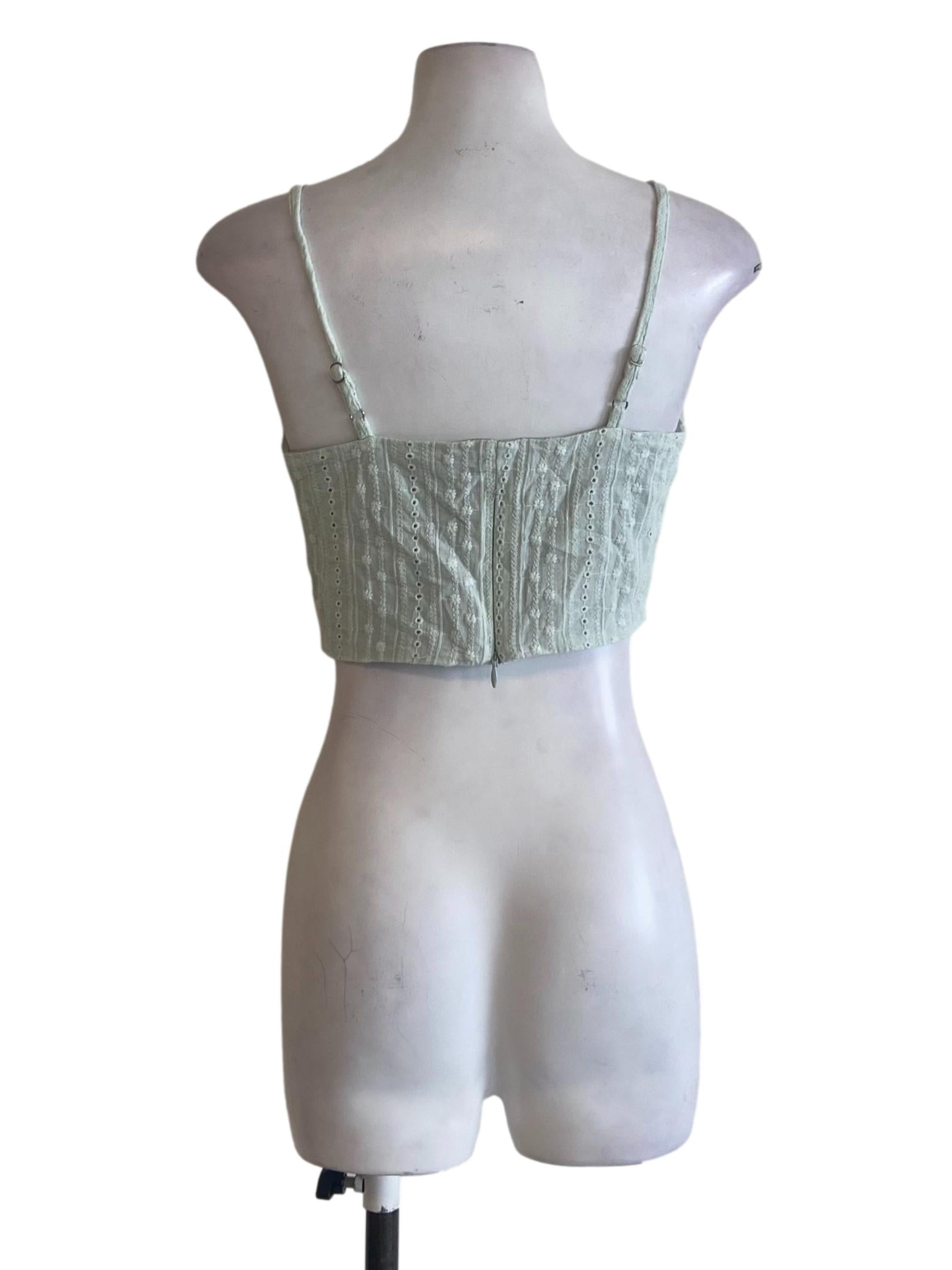 Mint Green Sleeveless Embroidery Crop Top