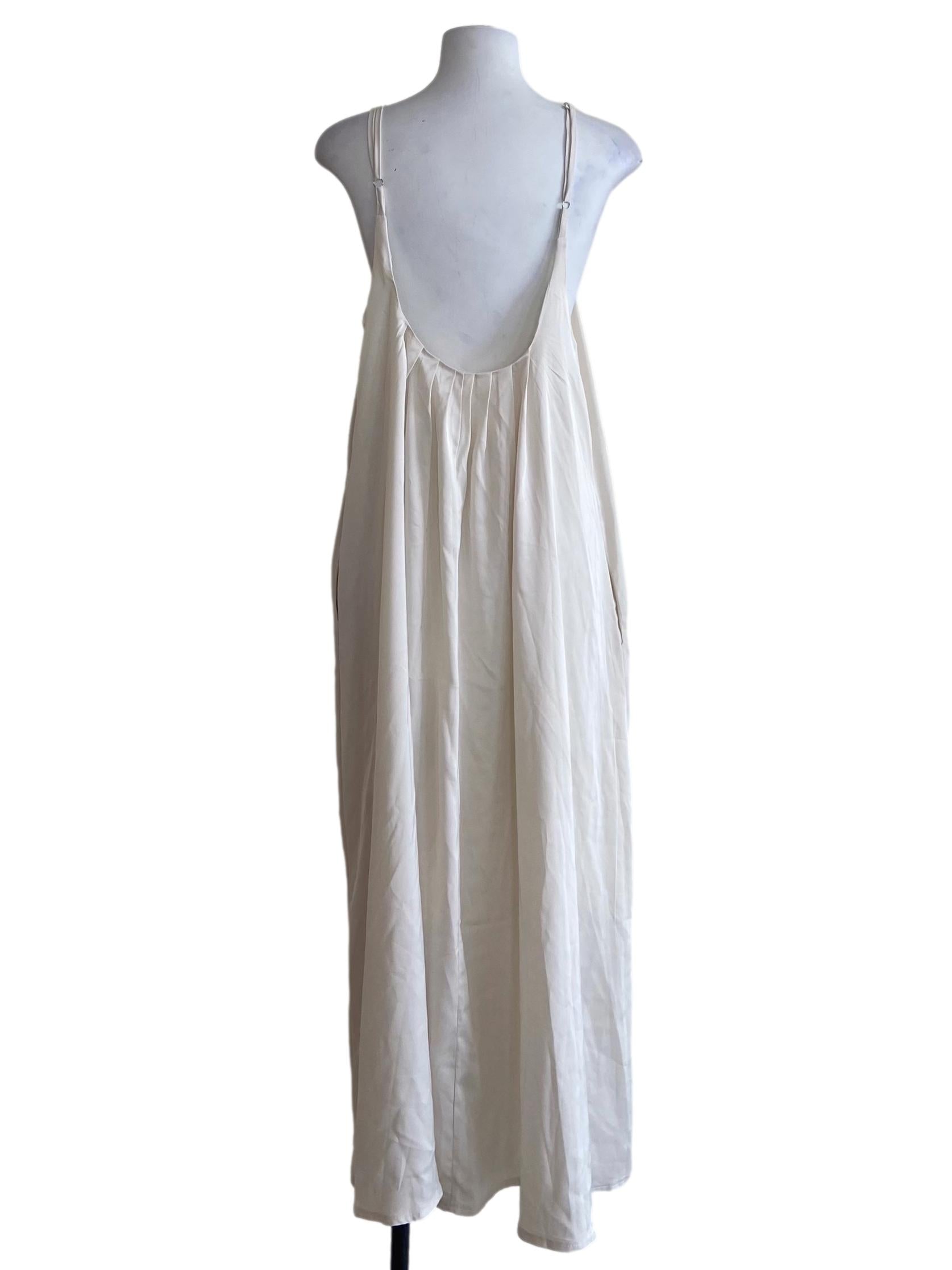 White Pleated Low Back Slip Dress