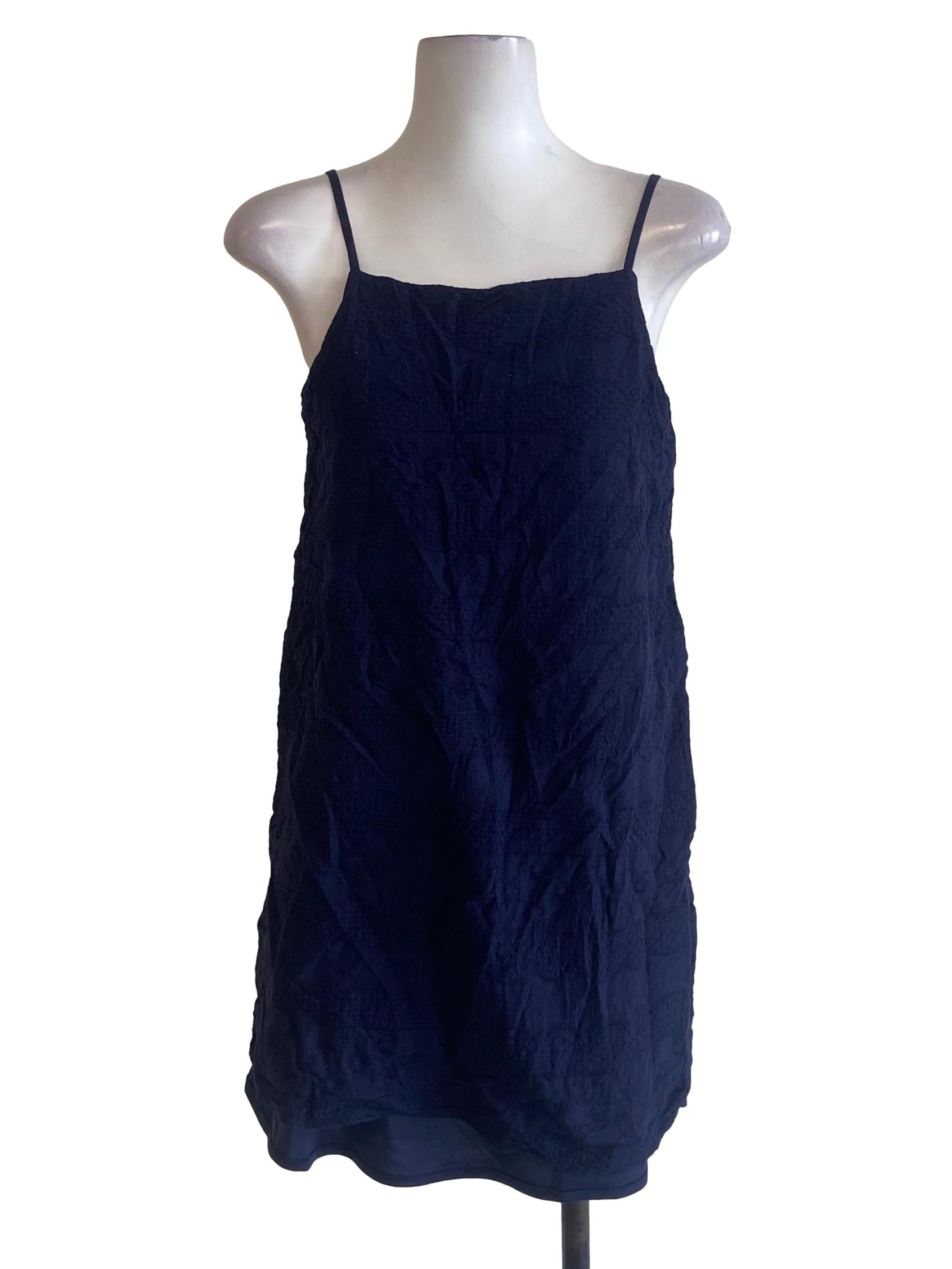 Navy Blue Spaghetti Straps Floral Shift Dress