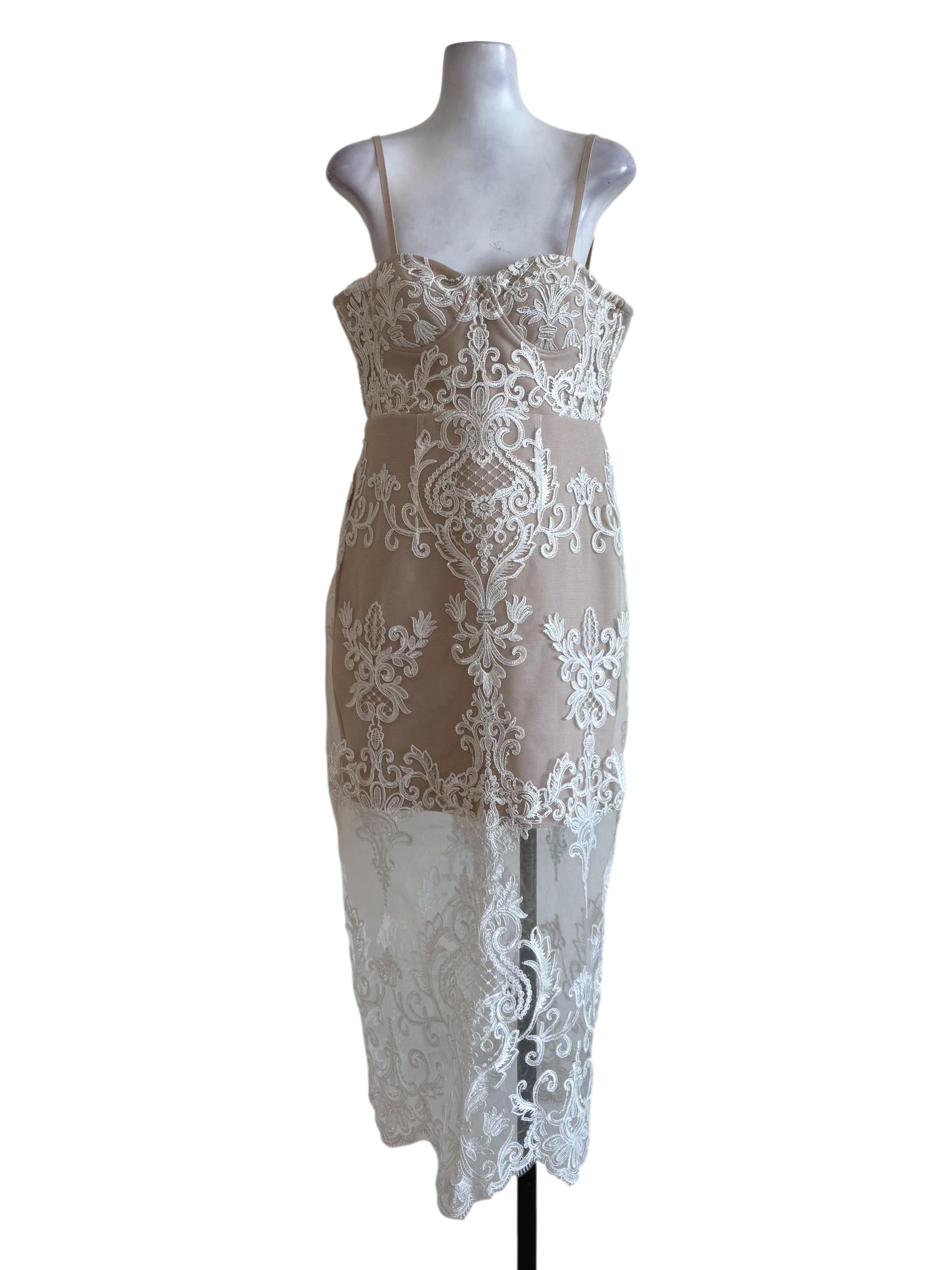 Pure White With Nude Lining Sweetheart Neck Dress