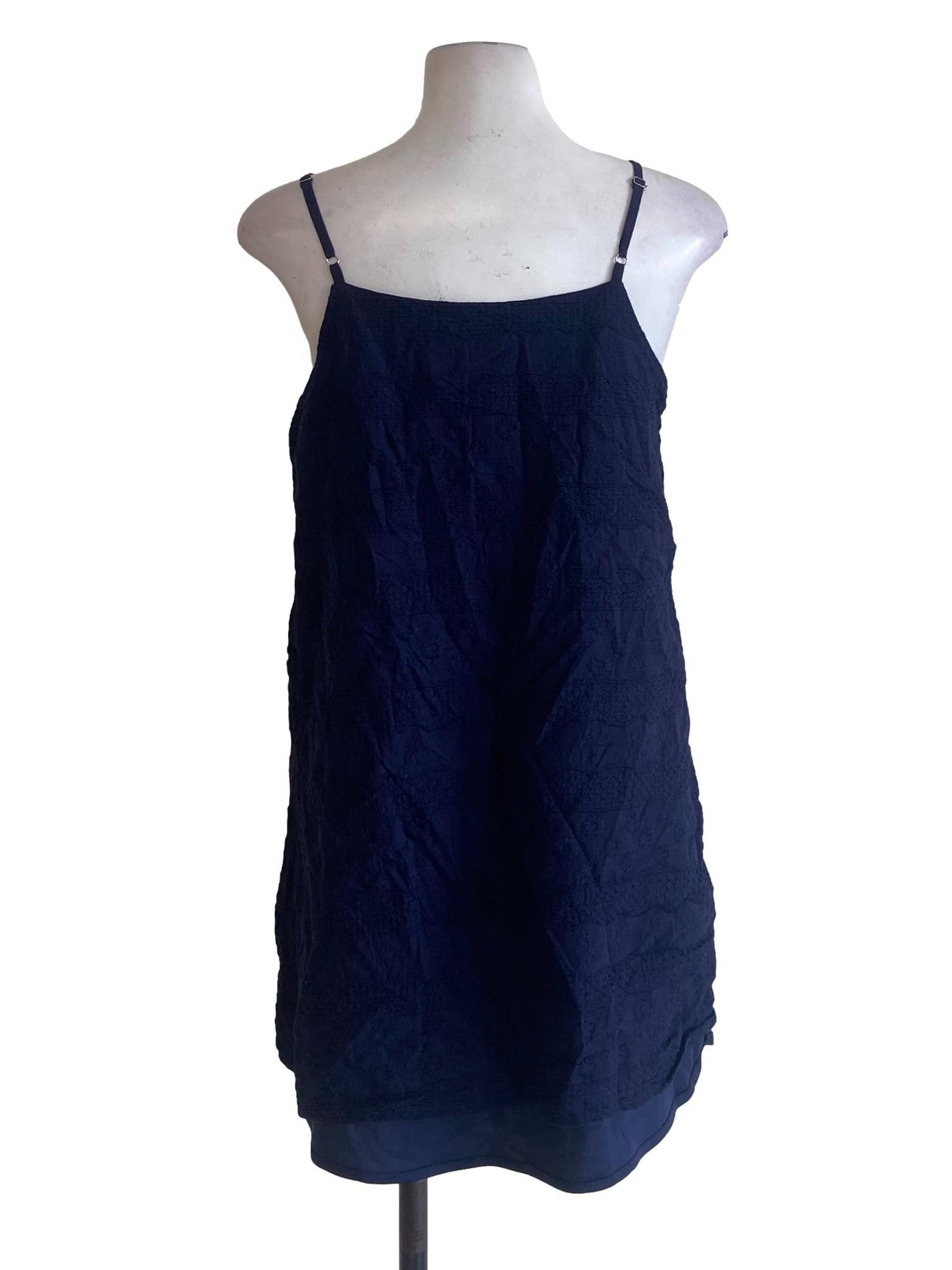 Navy Blue Spaghetti Straps Floral Shift Dress