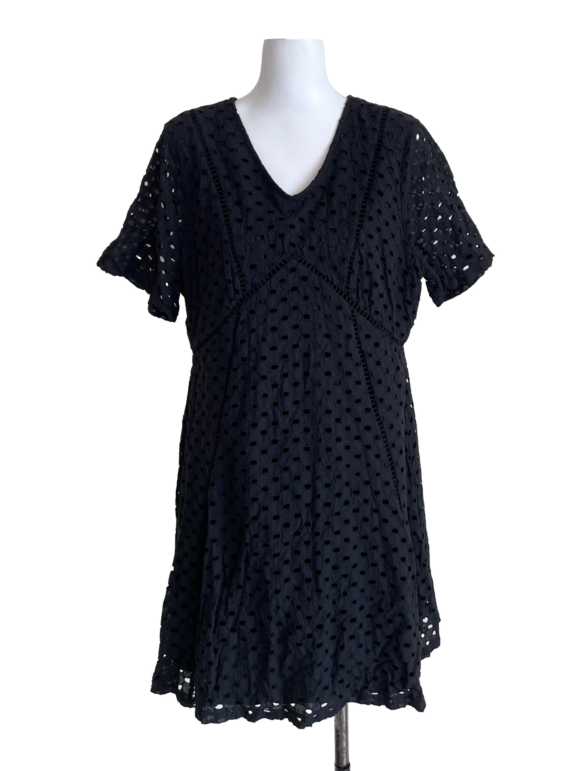Black Hollow V Neck Dress