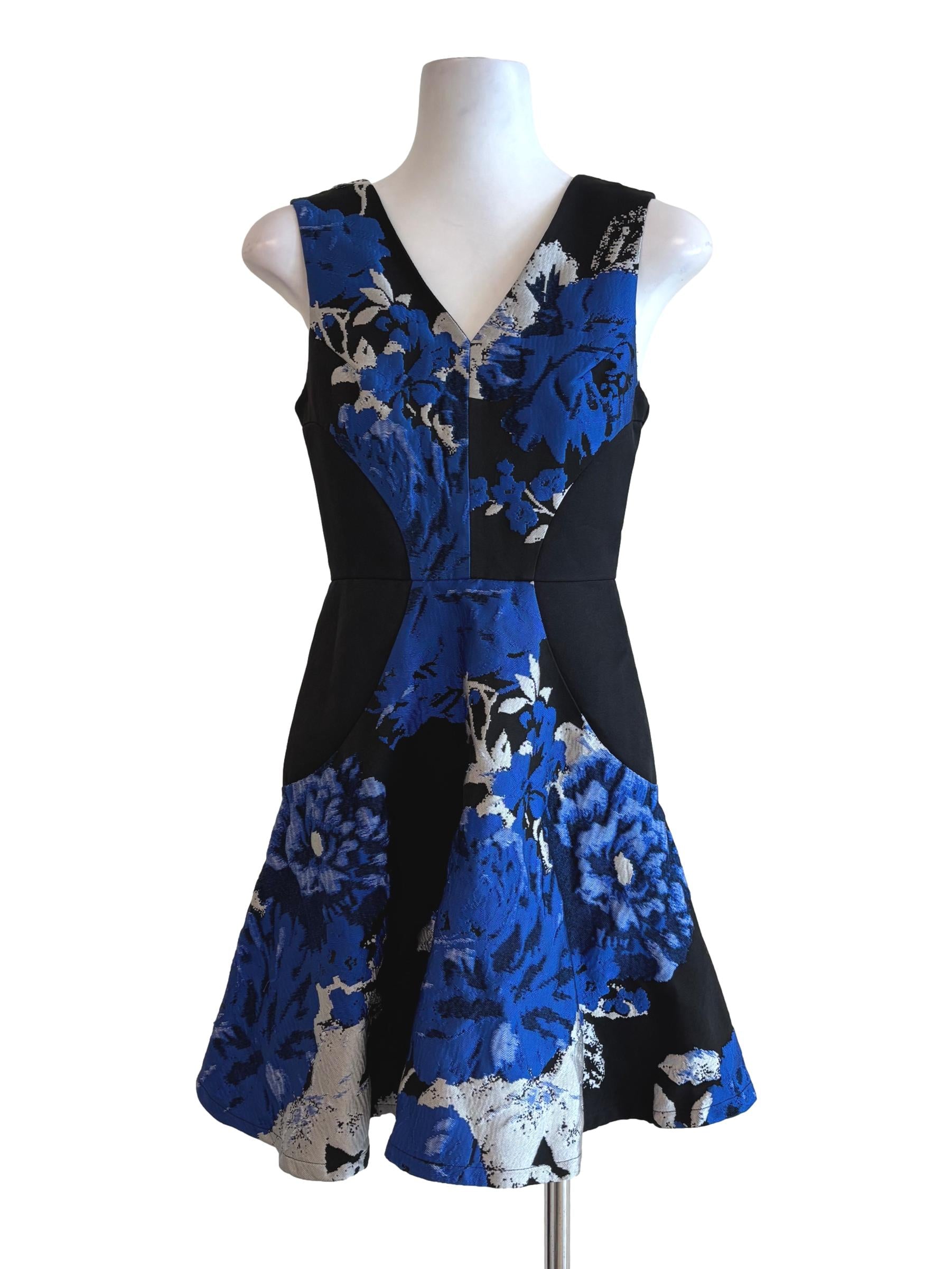 Egyptian Blue Floral Jacquard A-Line Dress LB