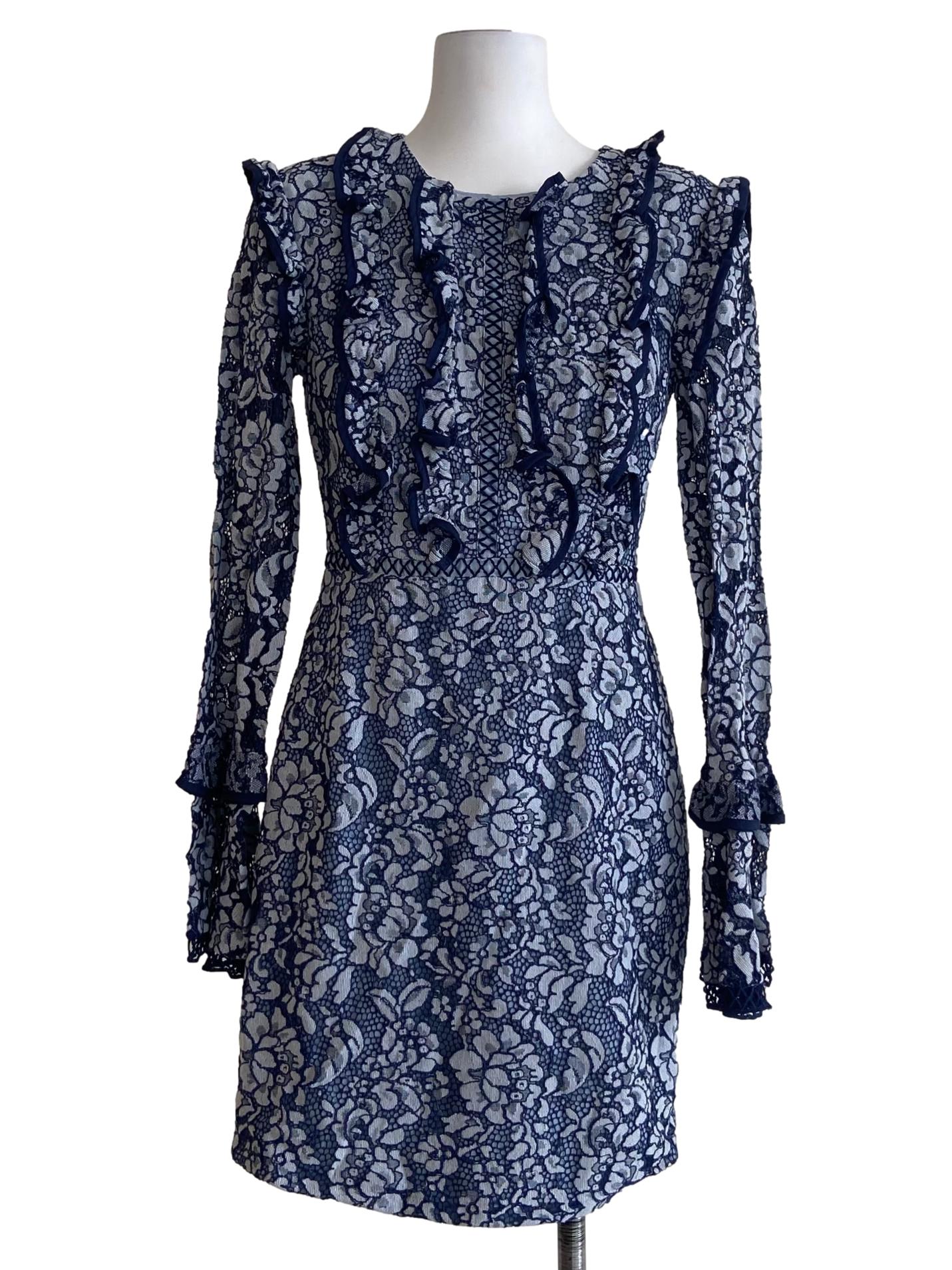 Blue Floral Lace A-Line Dress