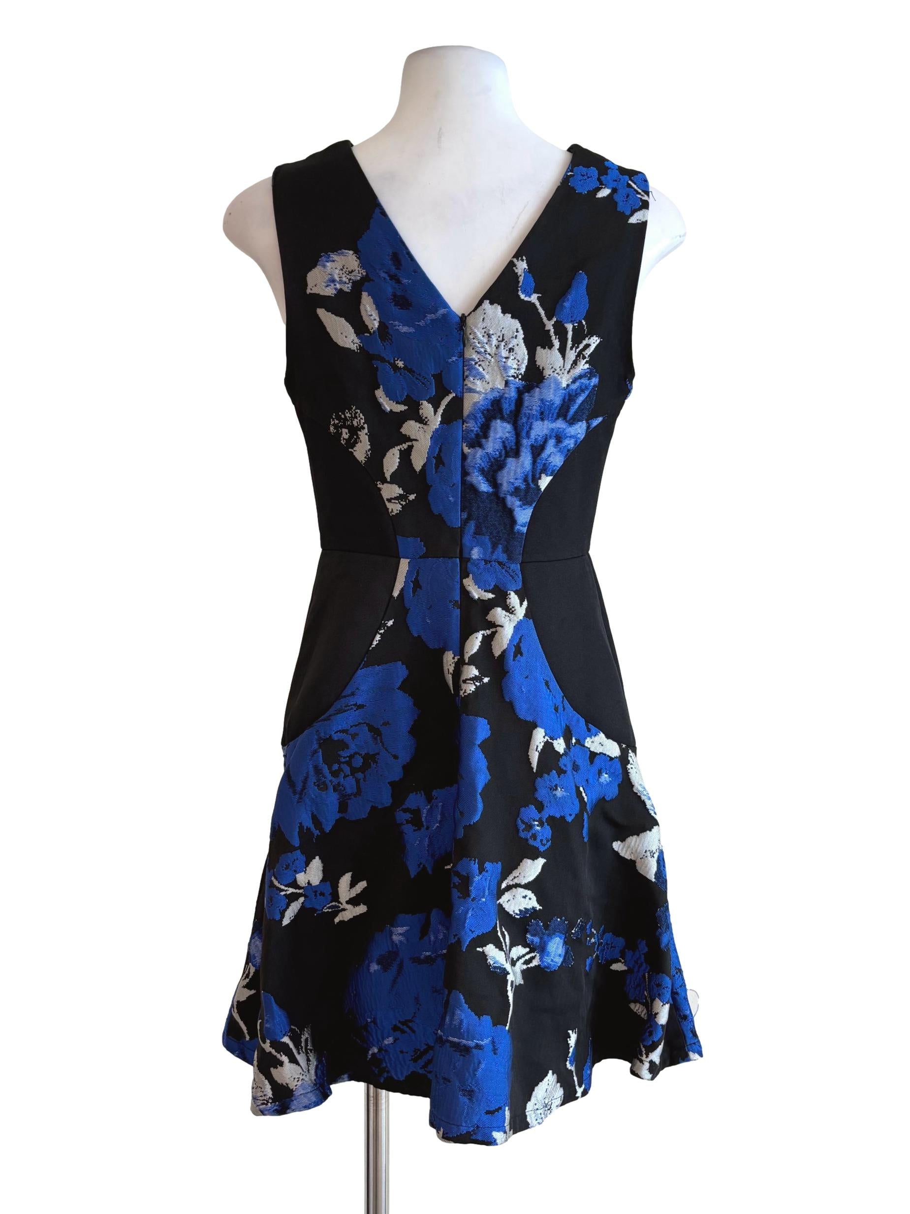 Egyptian Blue Floral Jacquard A-Line Dress LB