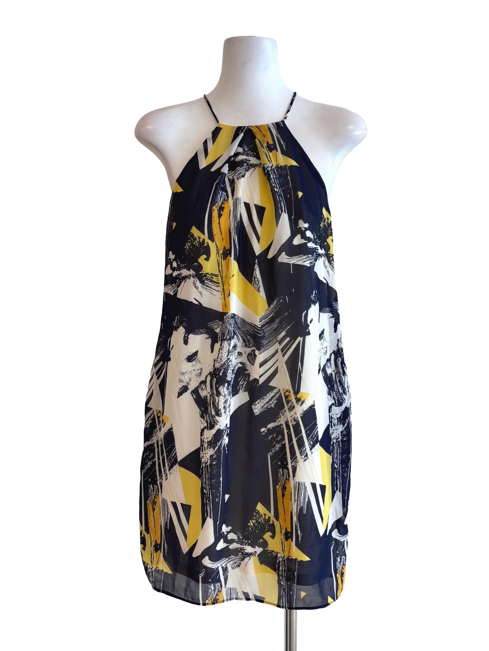 Midnight Blue Abstract Halter Shift Dress LB