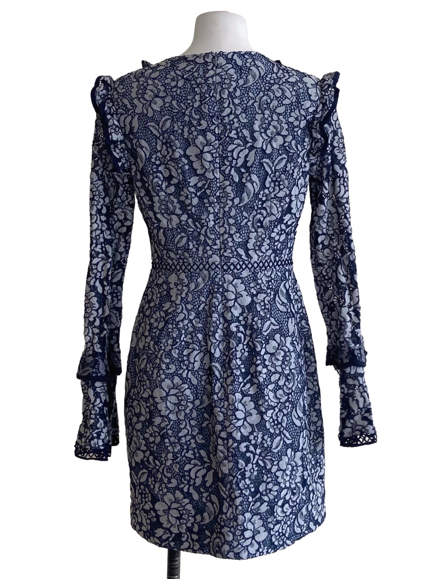 Blue Floral Lace A-Line Dress