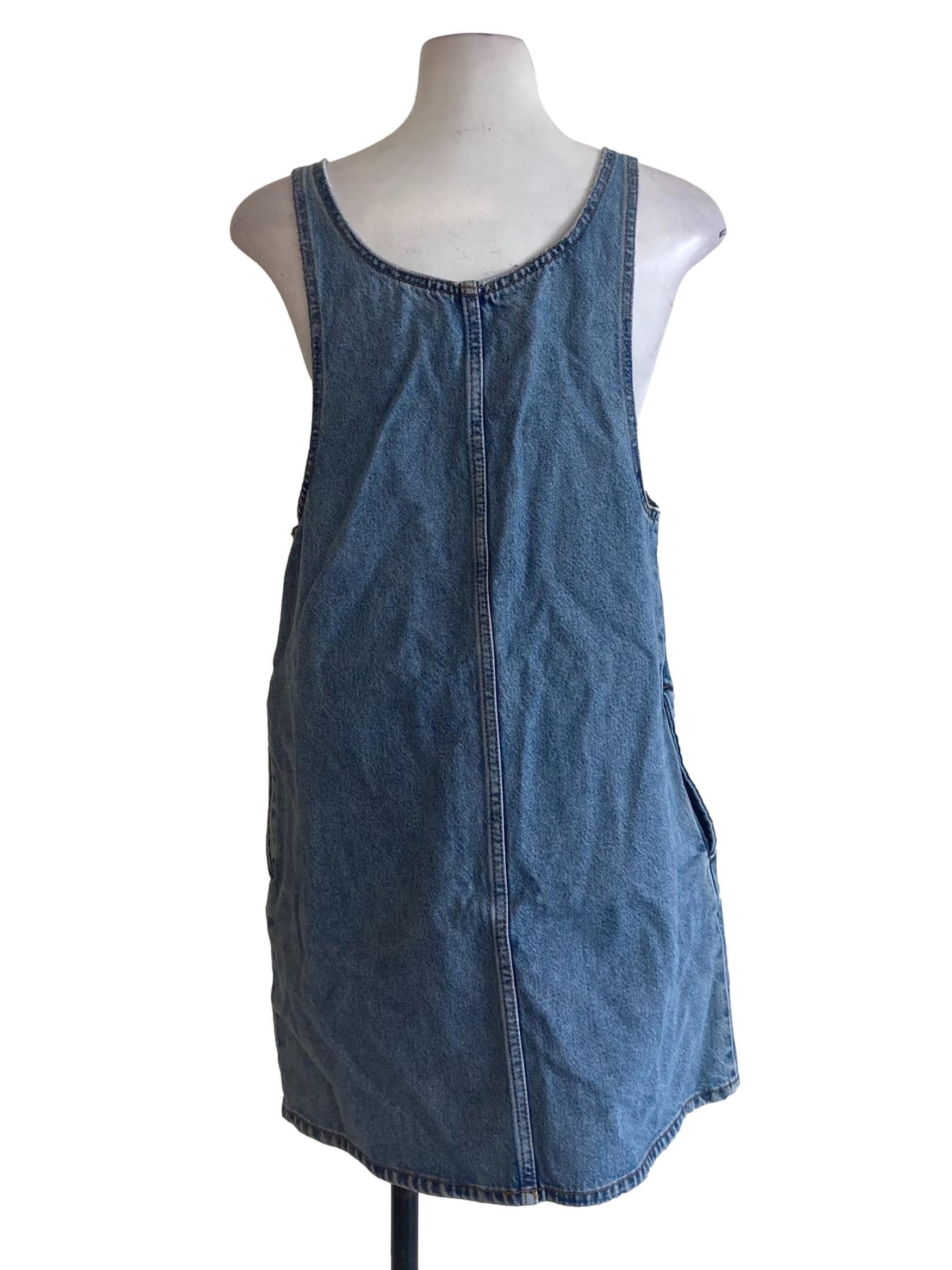 Blue Herringbone Sleeveless Denim Dress