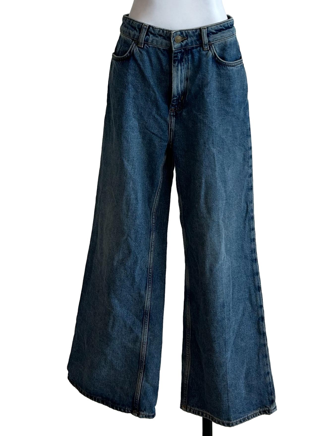 Blue Denim Wide Leg Jeans