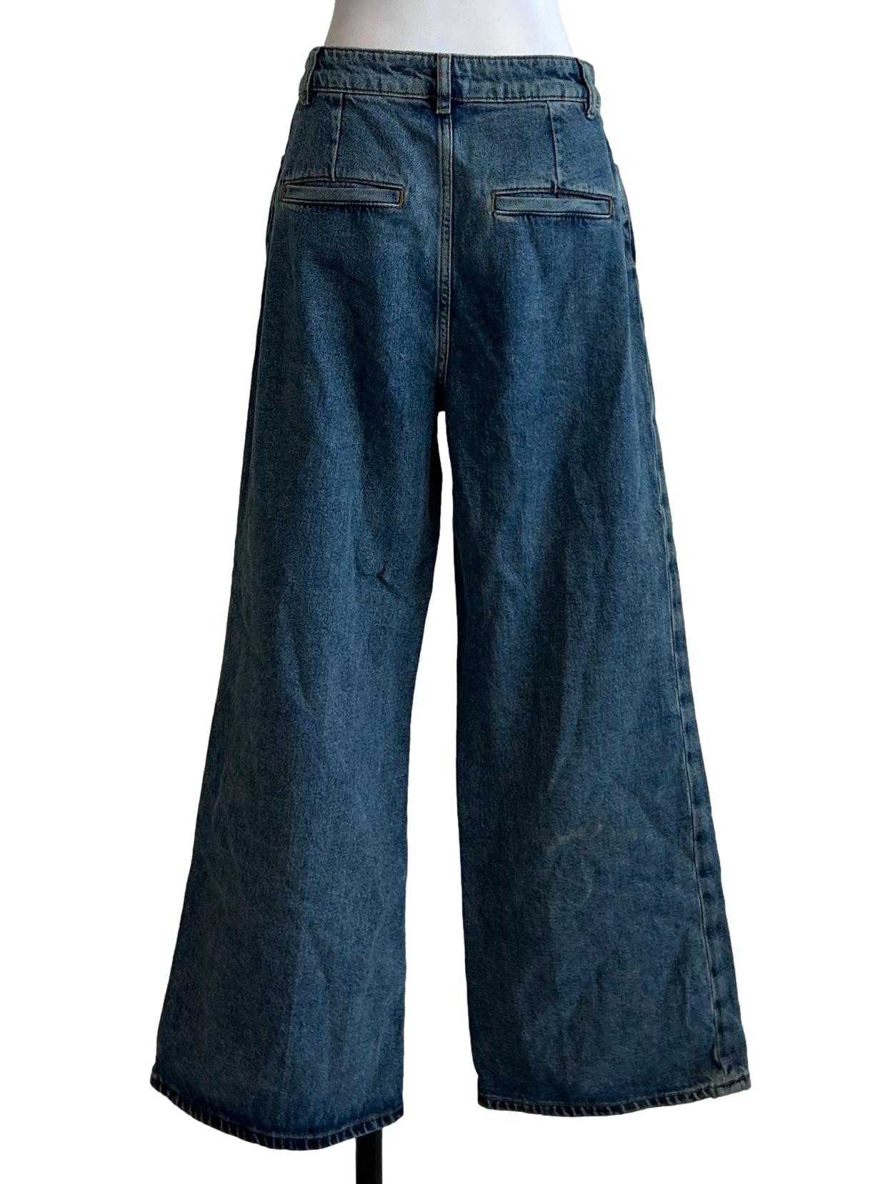 Blue Denim Wide Leg Jeans