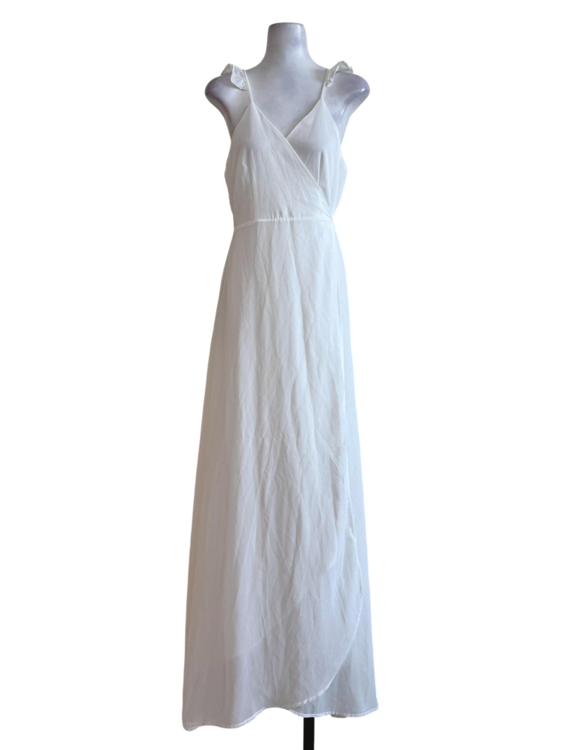 Feather White V Neck Wrap Dress
