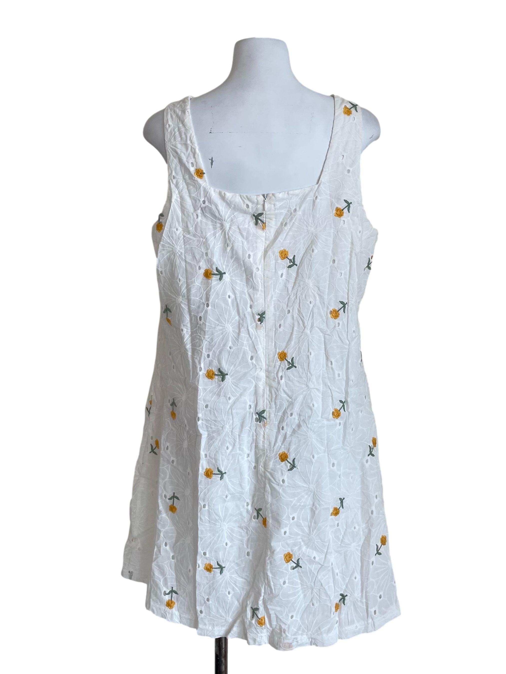 White Floral Square Neck Dress