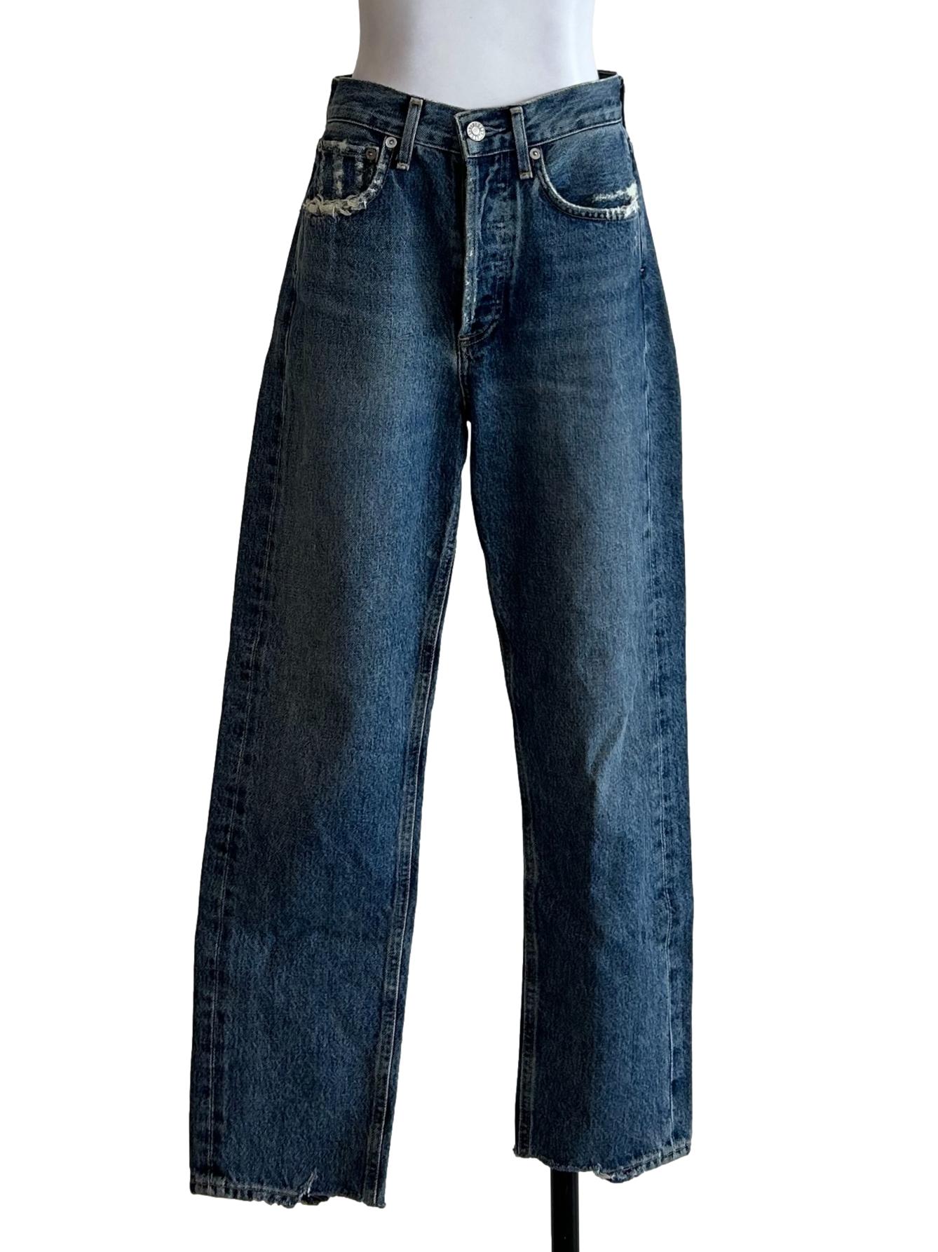 Blue Denim High Waist Ripped Jeans
