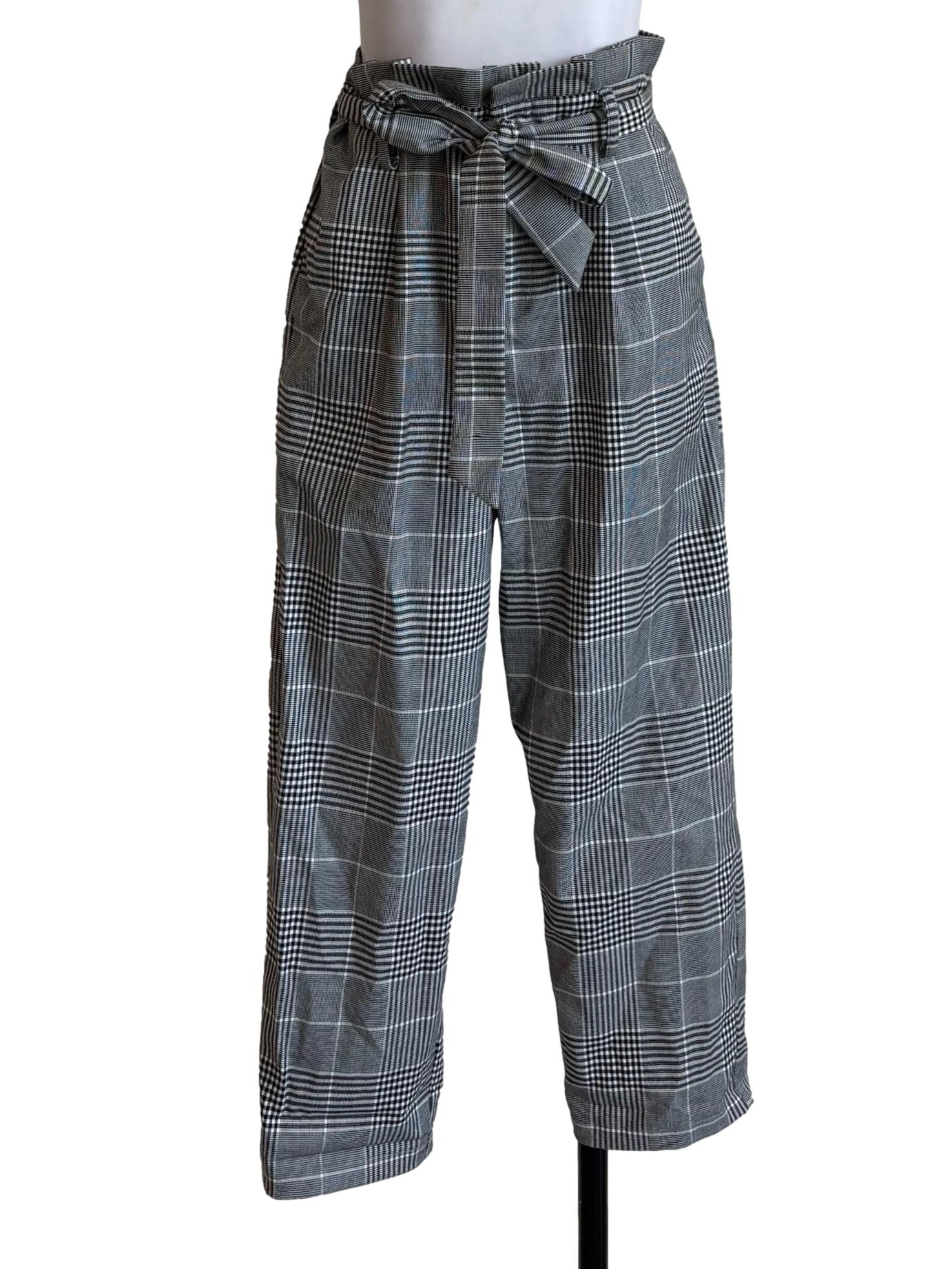Black Glen Checked Pegged Pants