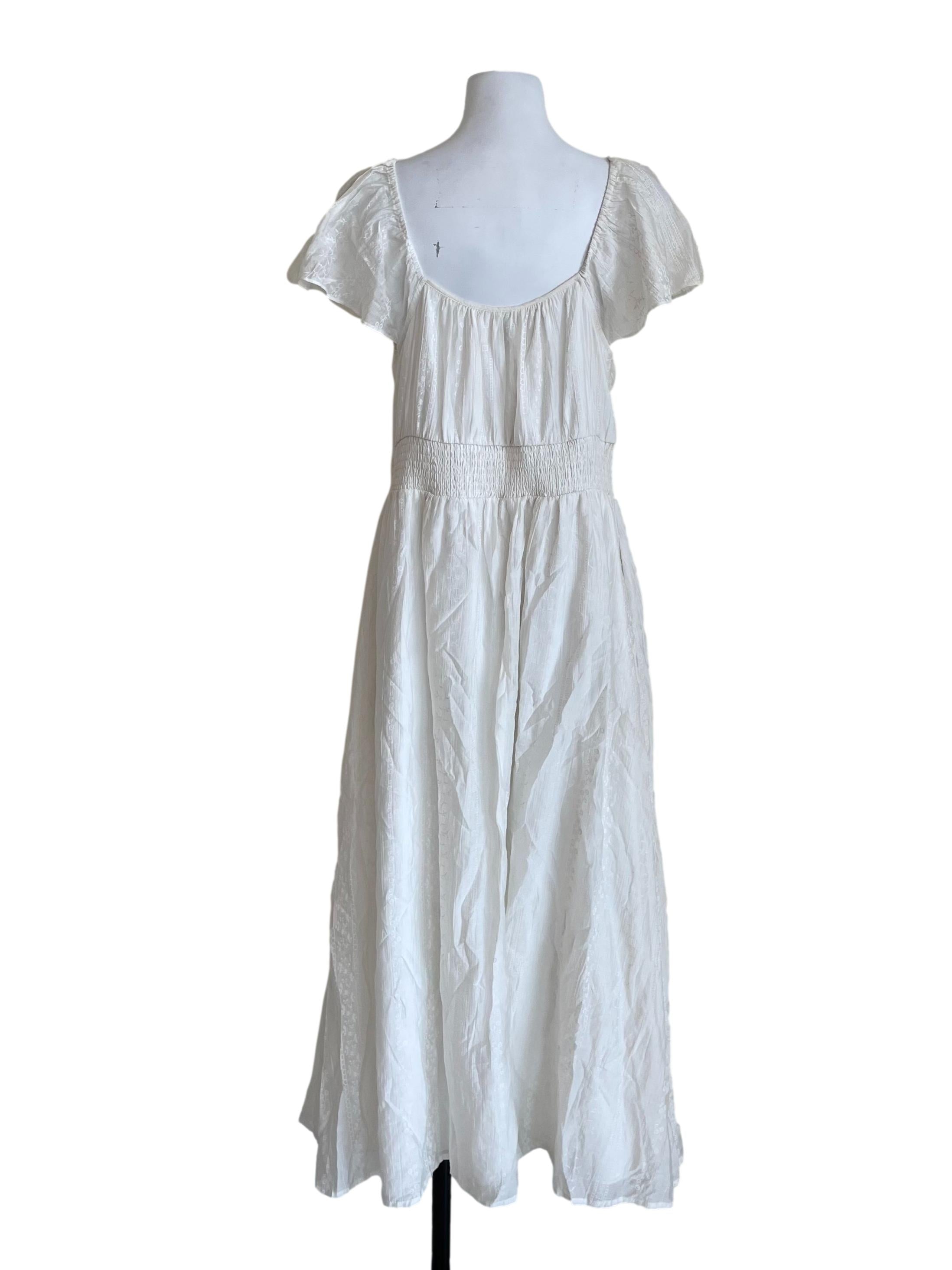 White Butterfly Sleeves Lace Peasant Dress