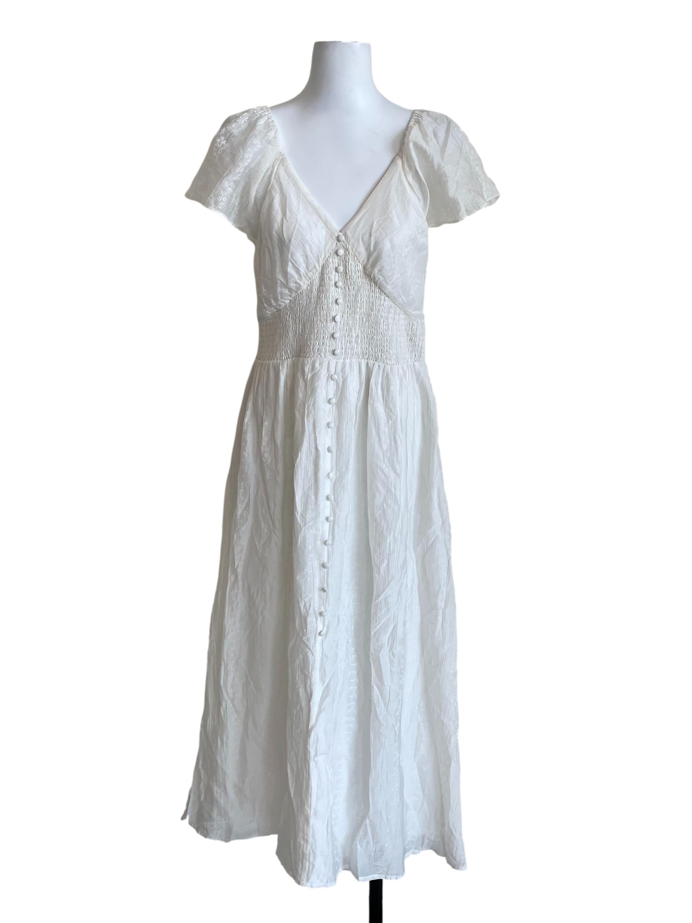 White Butterfly Sleeves Lace Peasant Dress