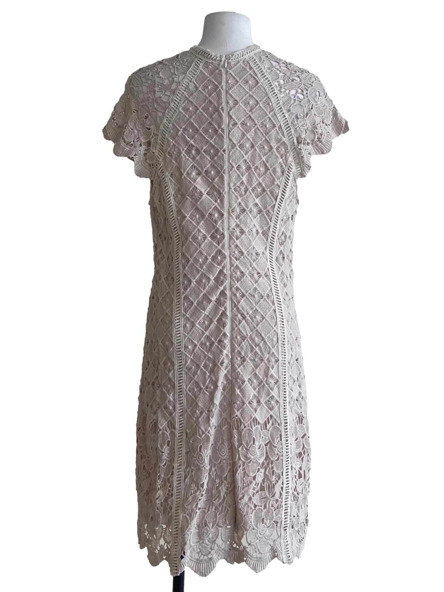 Rice Beige Floral Lace Shift  Dress