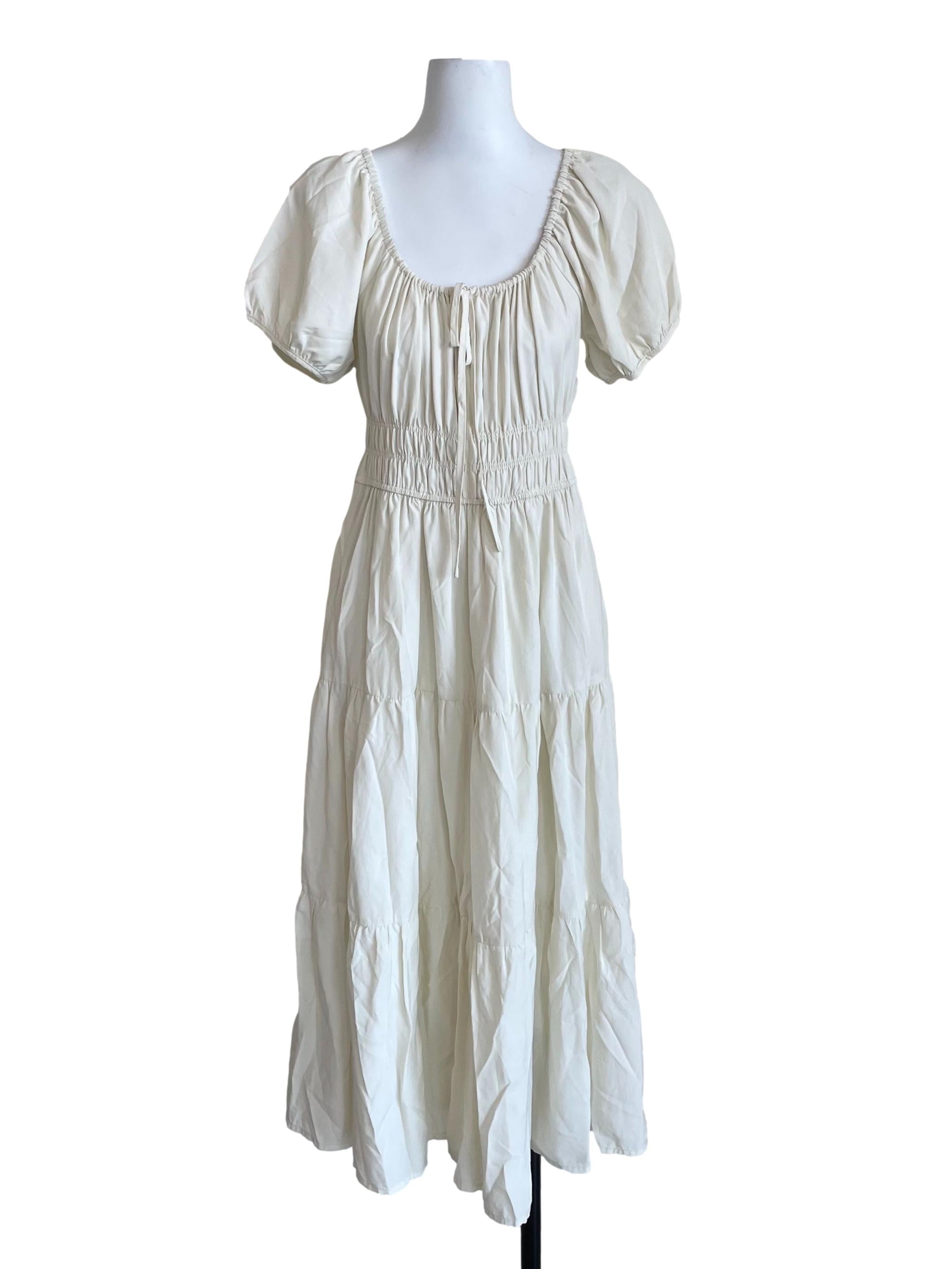 Alabaster White Tiered Peasant Dress