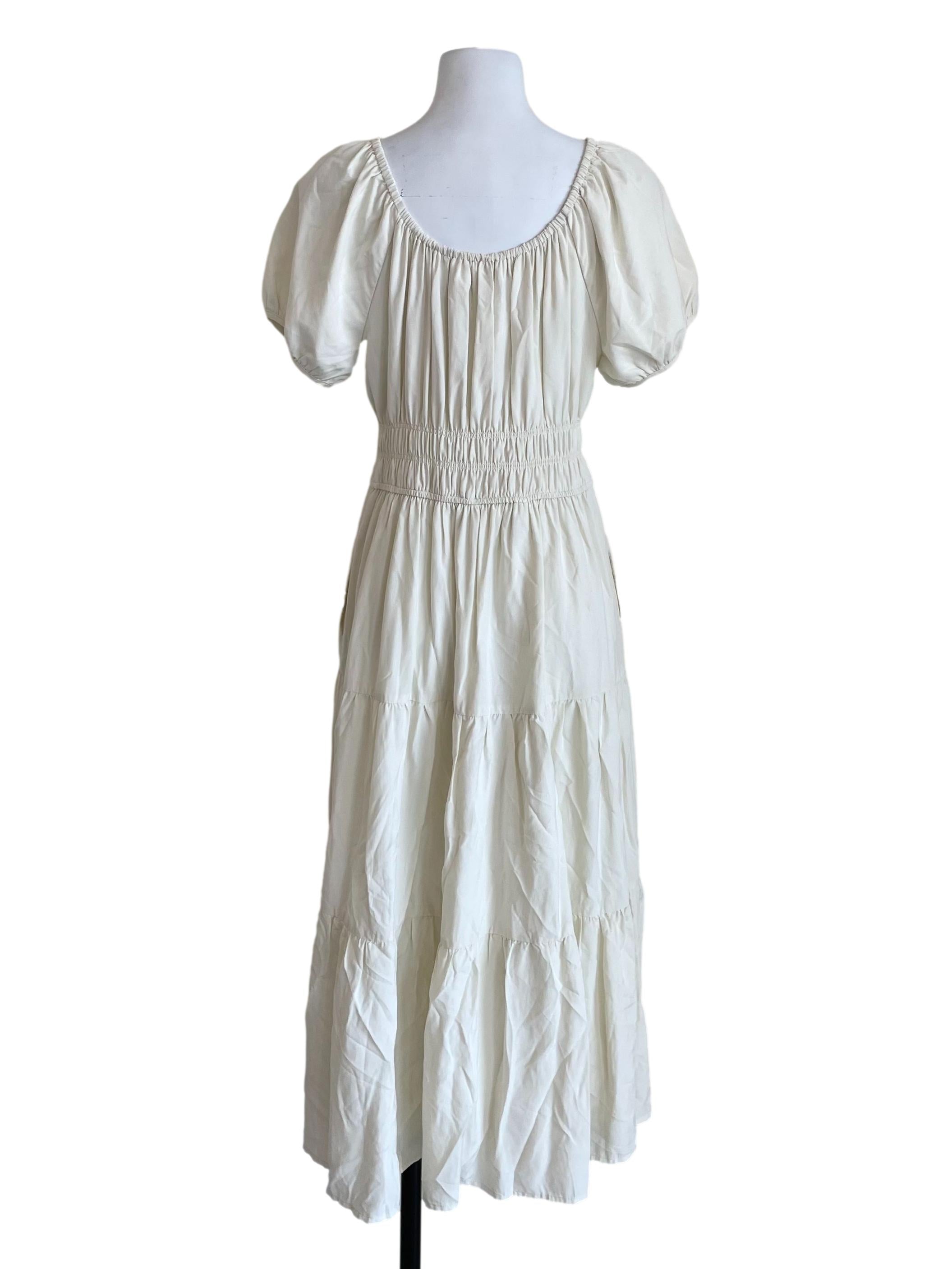 Alabaster White Tiered Peasant Dress