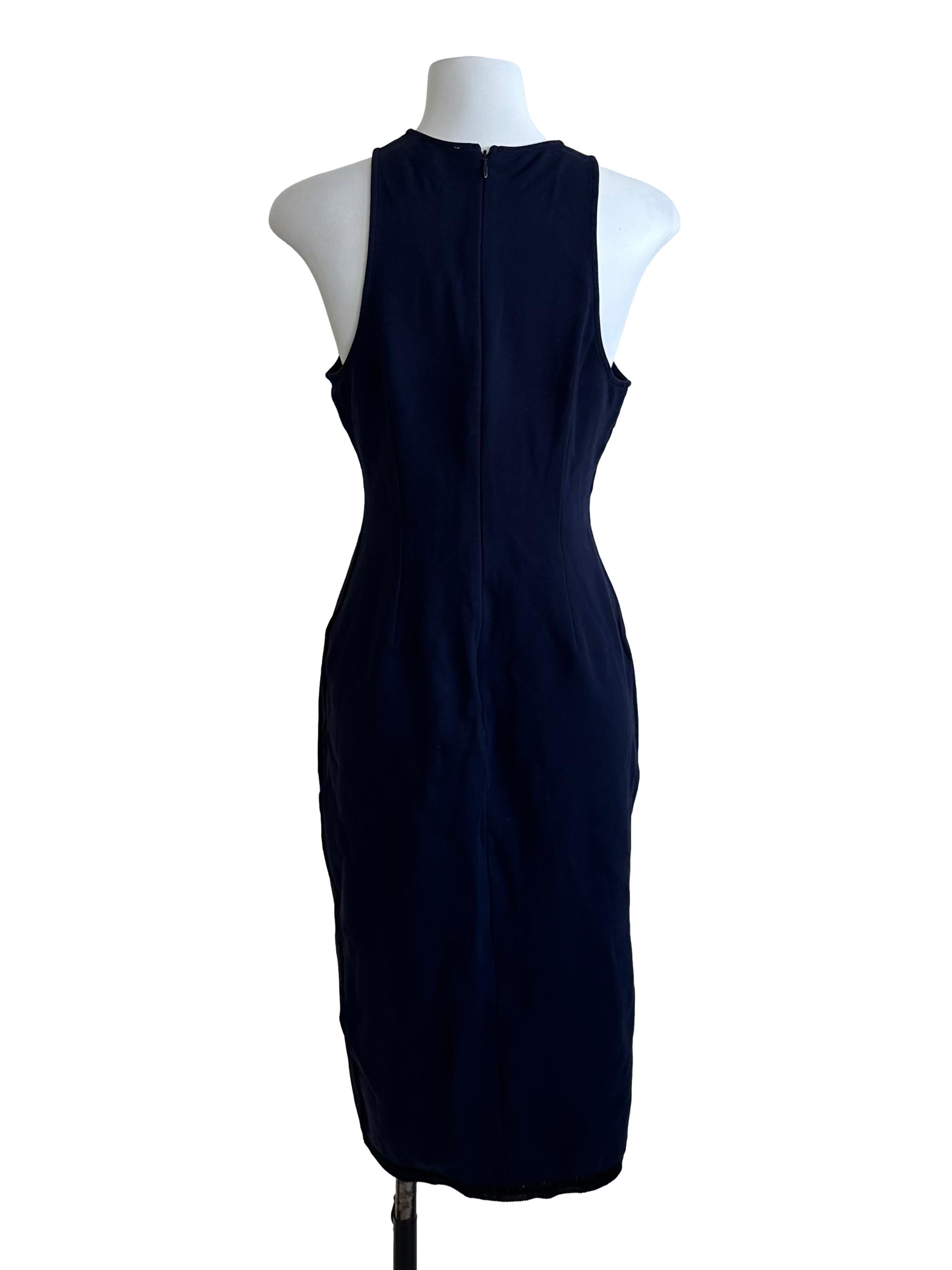 Navy Blue Round Neck Sheath Slit Dress