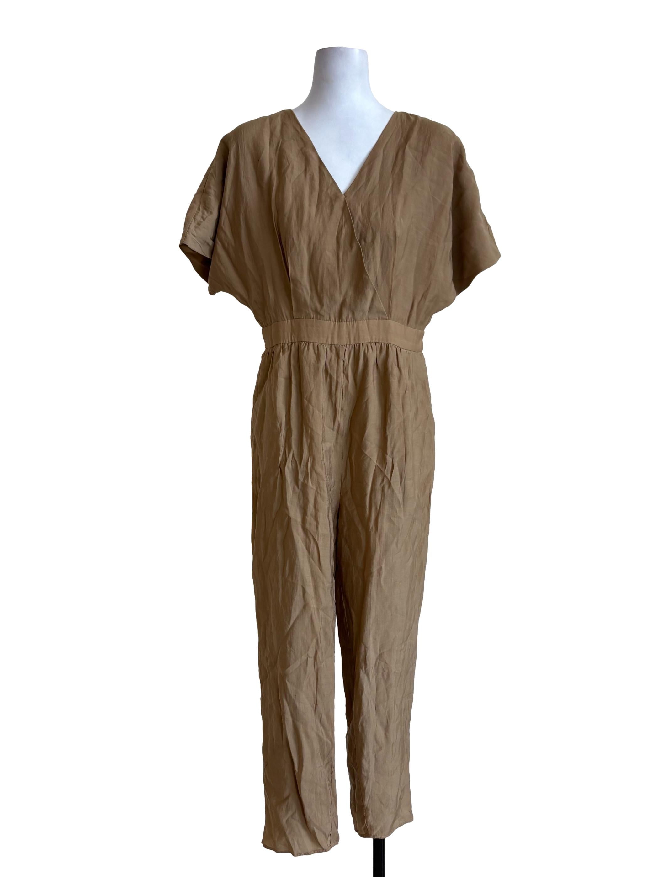Tortilla Brown Short Sleeves Jumpsuit