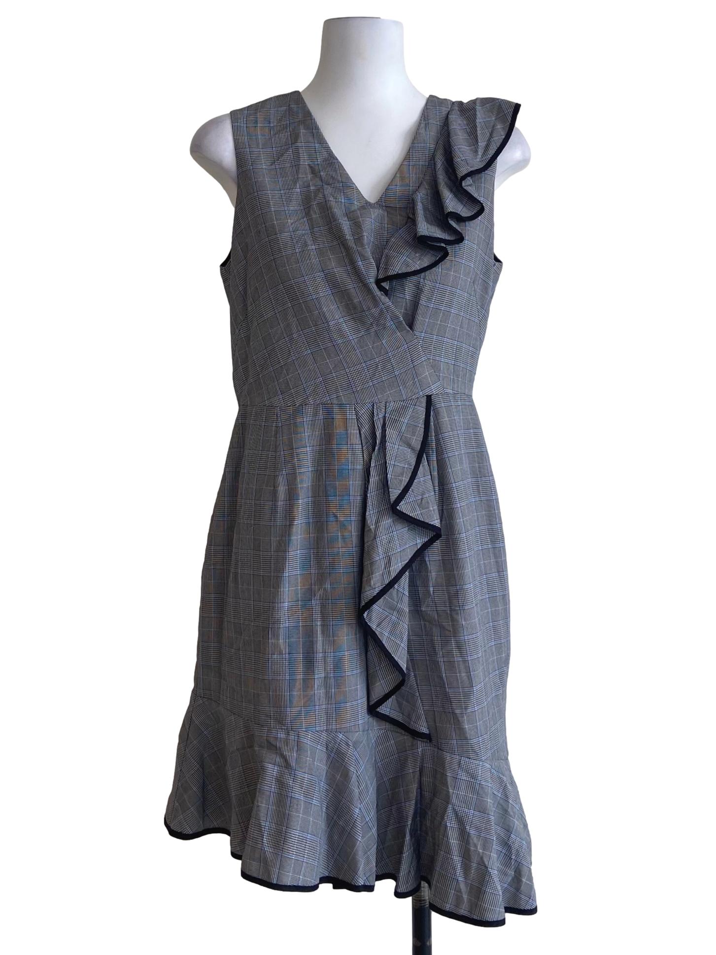 Black & Blue Tartan Drop Waist Dress