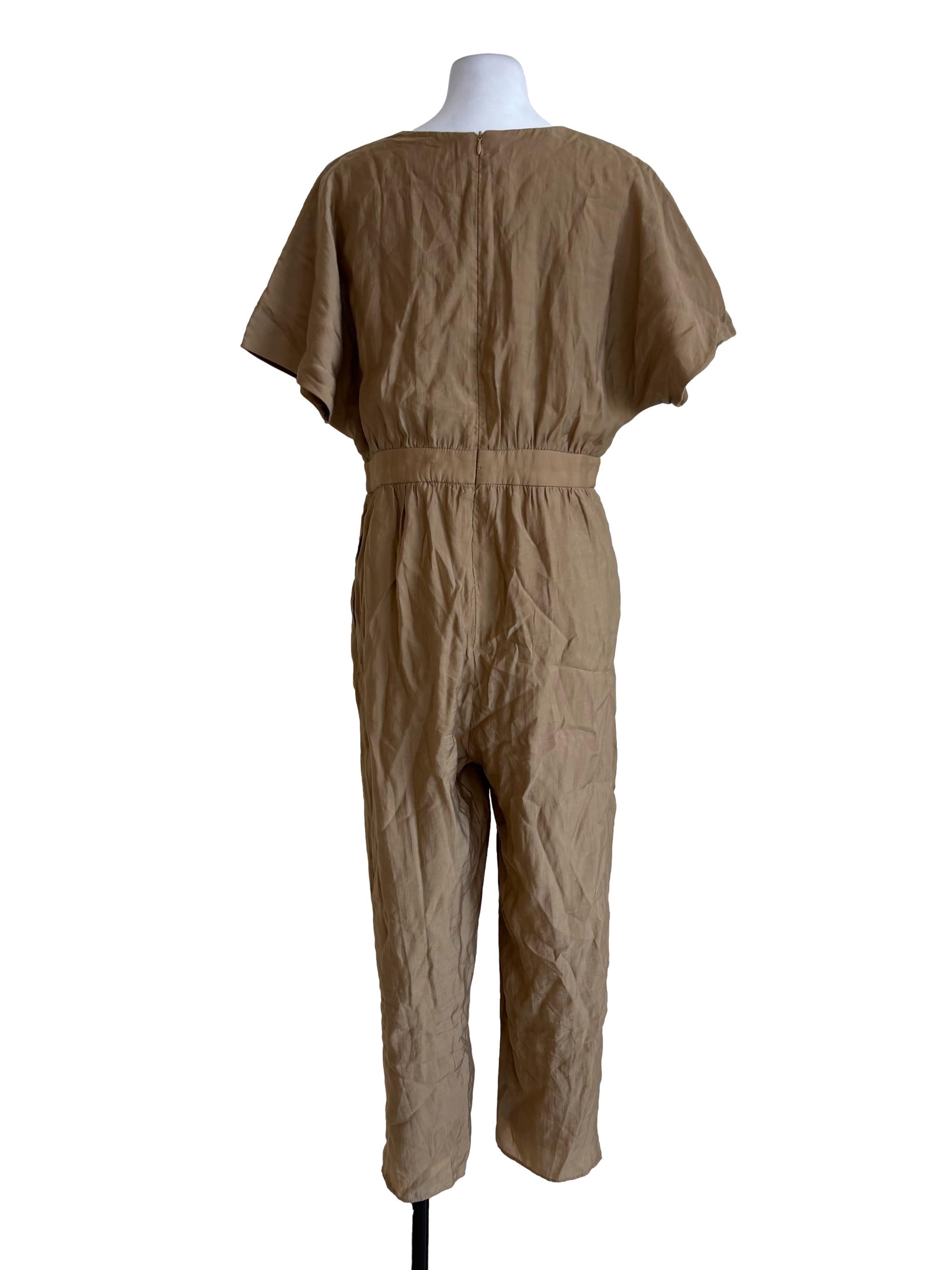 Tortilla Brown Short Sleeves Jumpsuit