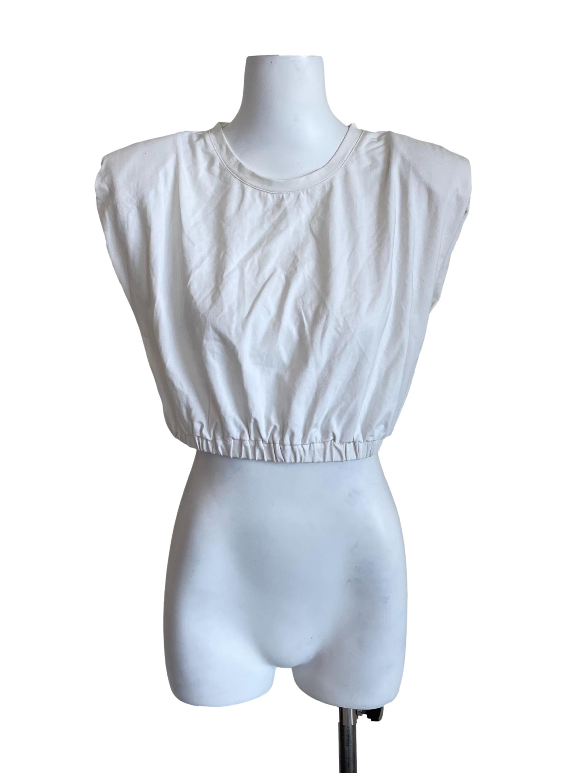 White Broad Shoulder Crop Top