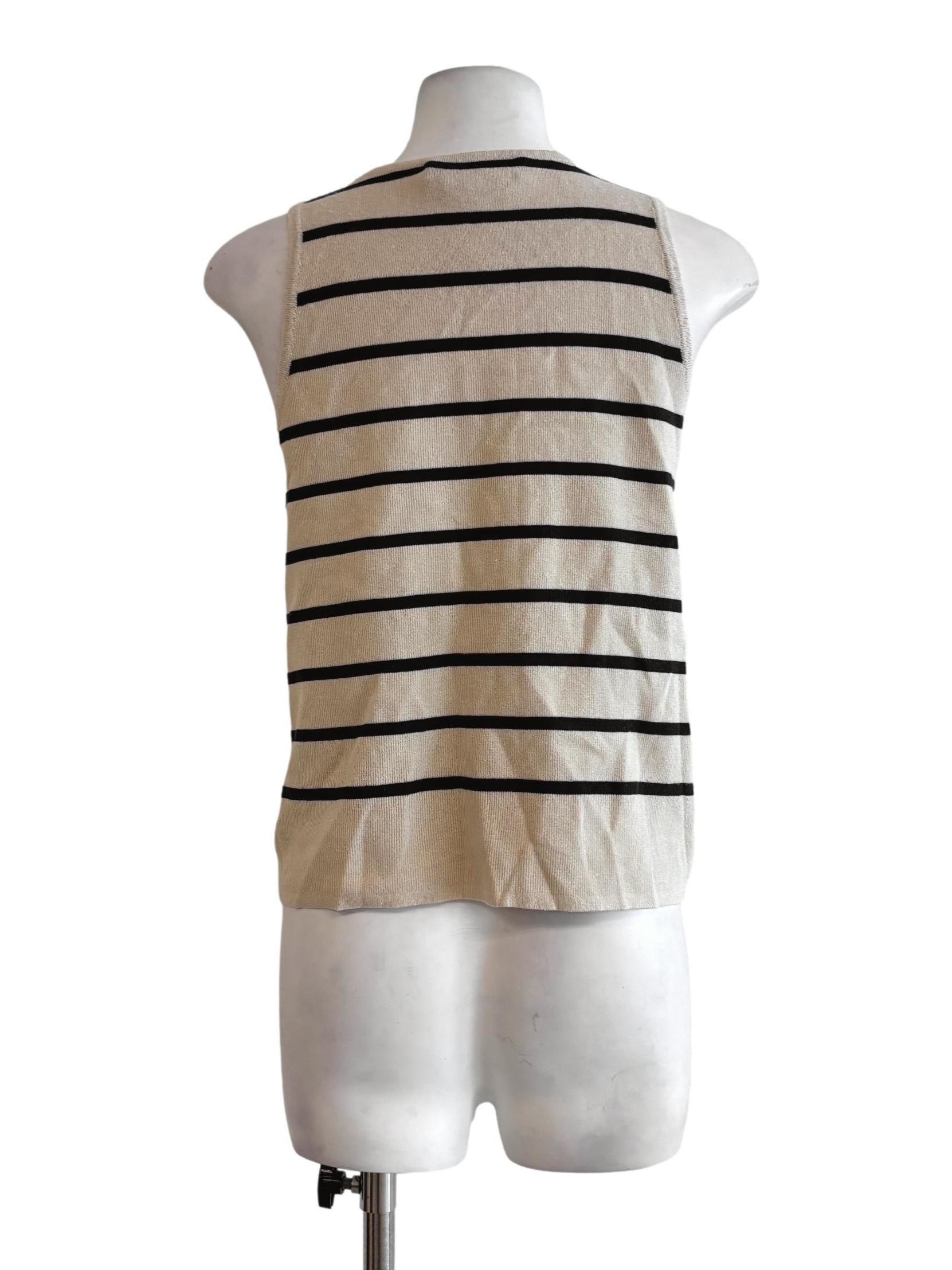 Oyster Beige Black Stripe Sleeveless Knit Top LB