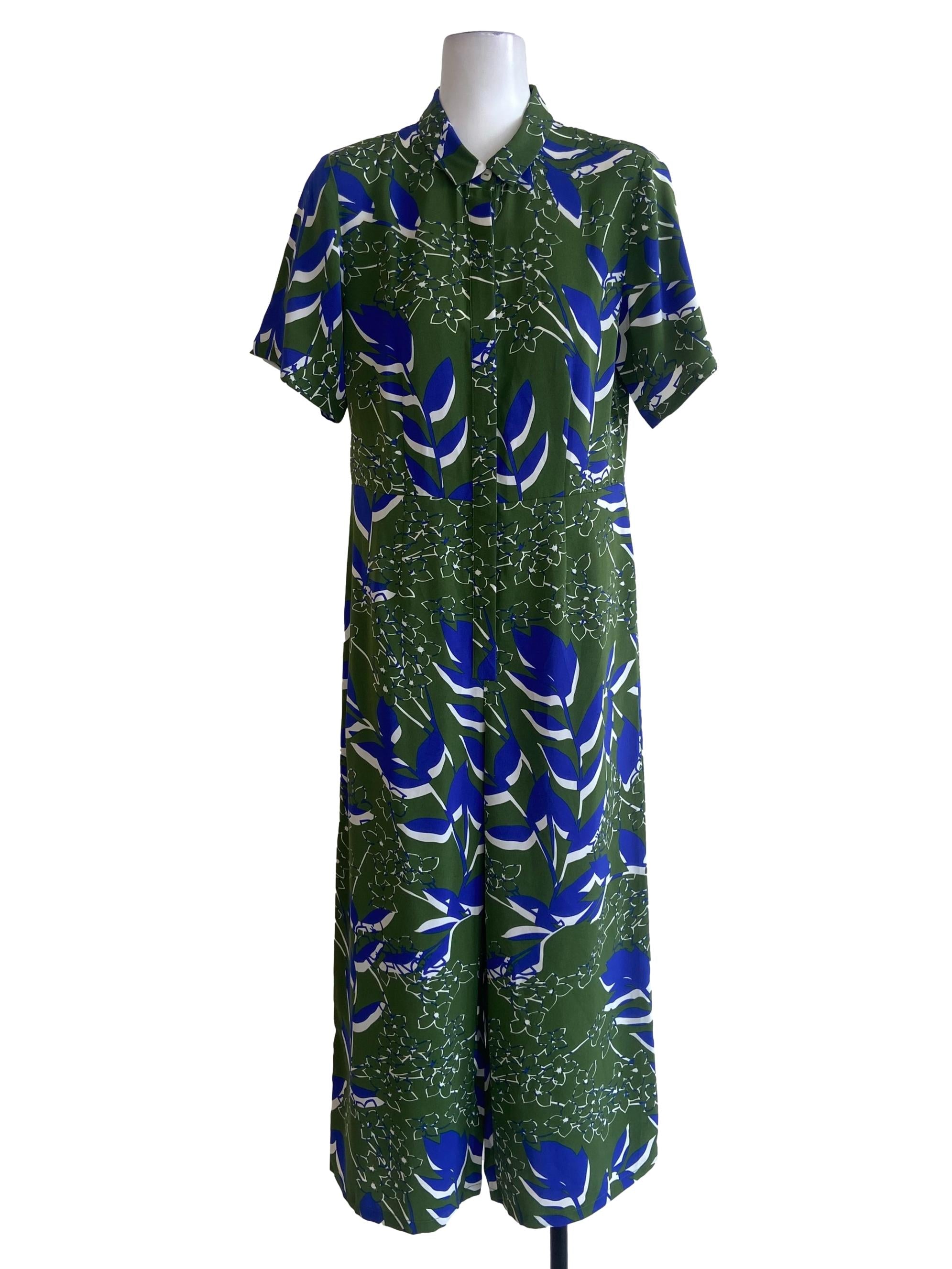 Green & Blue Half  Button Jumpsuits