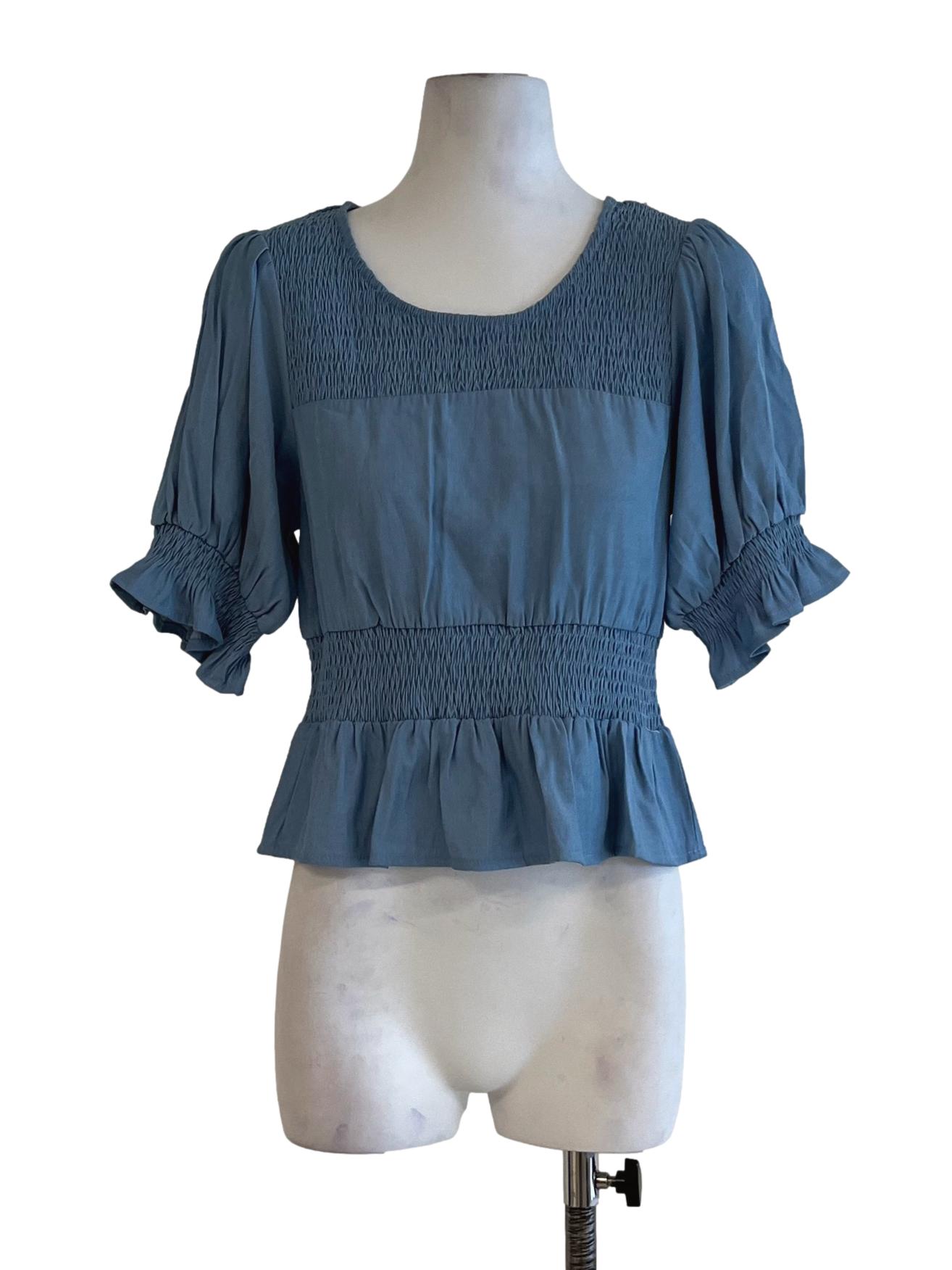 Sky Blue Jewel Neckline Blouse