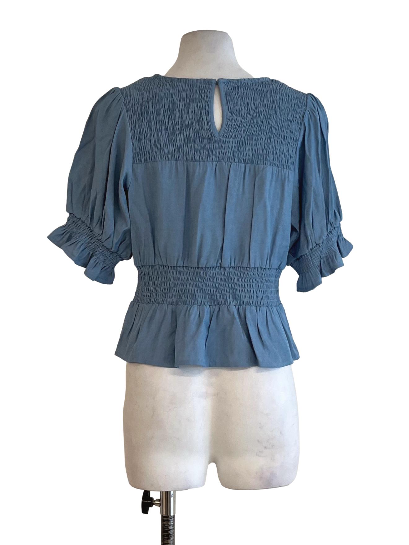 Sky Blue Jewel Neckline Blouse