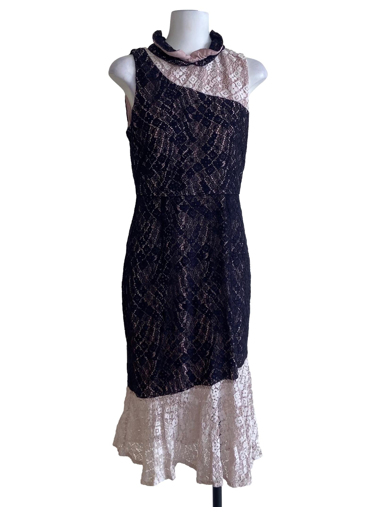 Pink Purple Floral Lace Drop Waist Dress