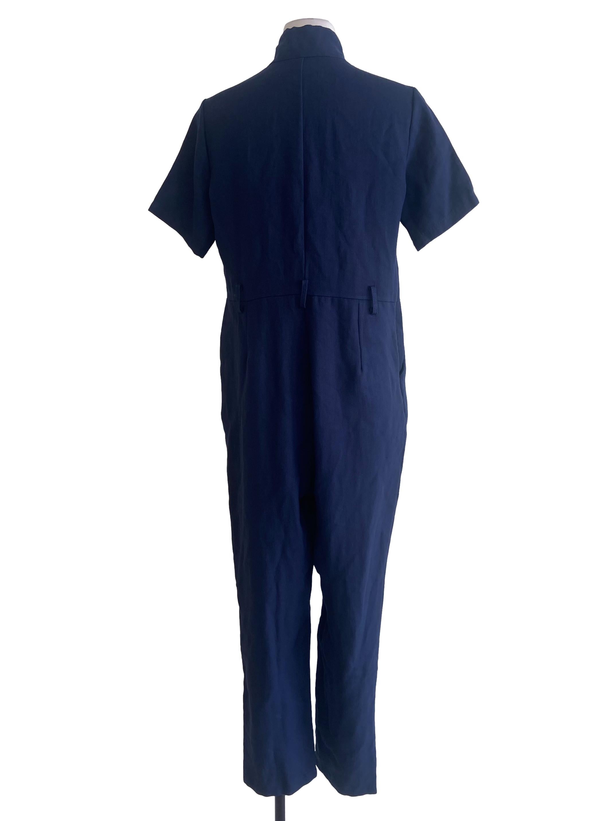 Aegean  Blue Half Button Herringbone Jumpsuits