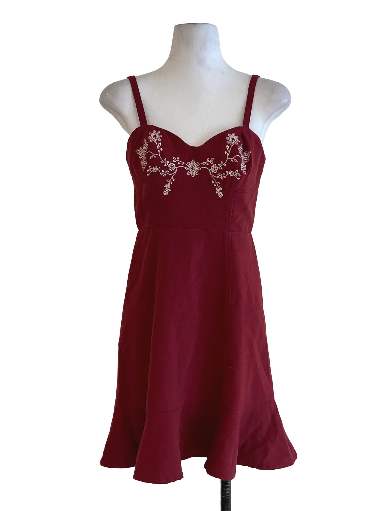 Ruby Red Floral A-Line Dress