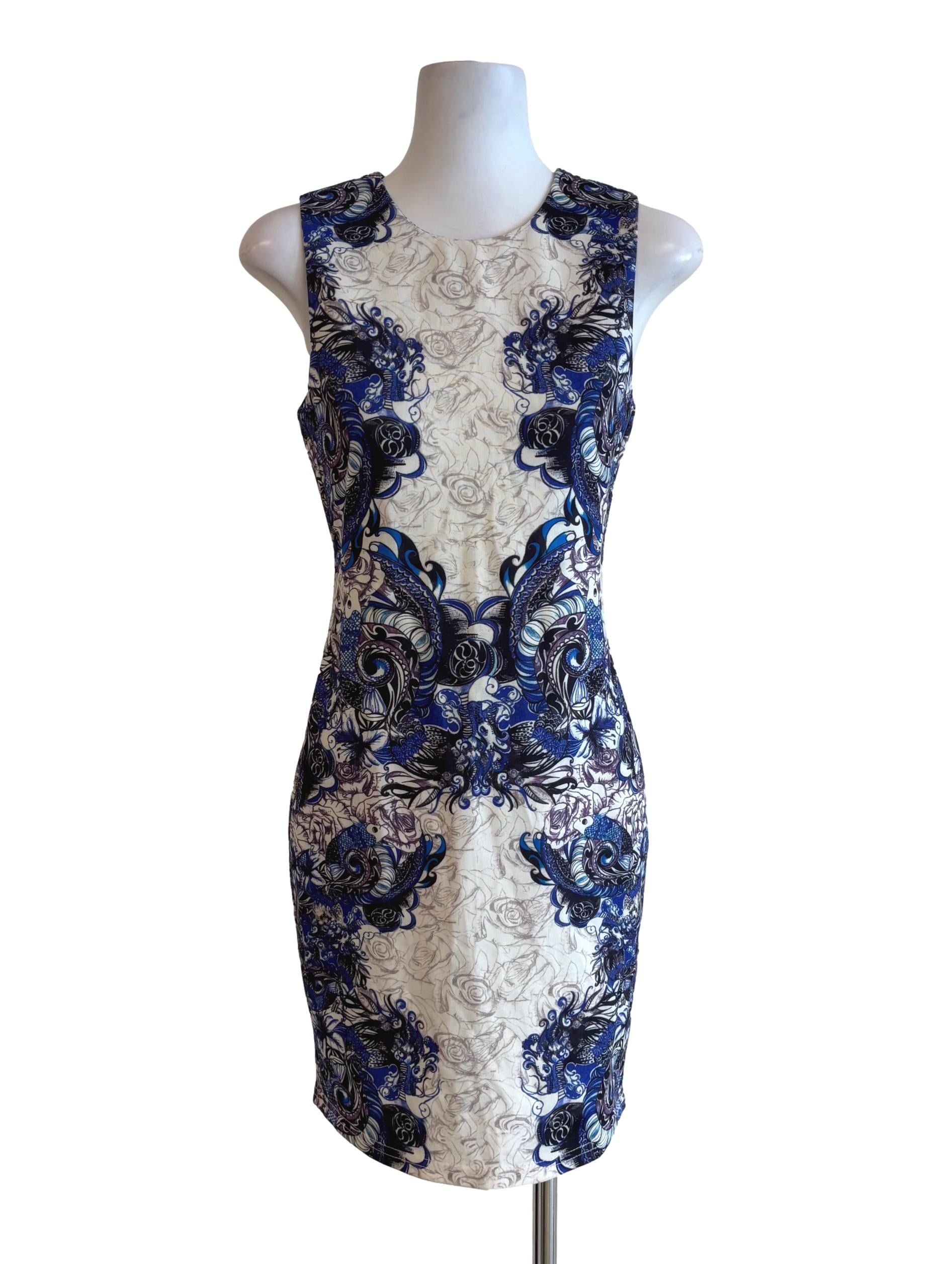 Ivory White Floral Blue Pencil Dress LB
