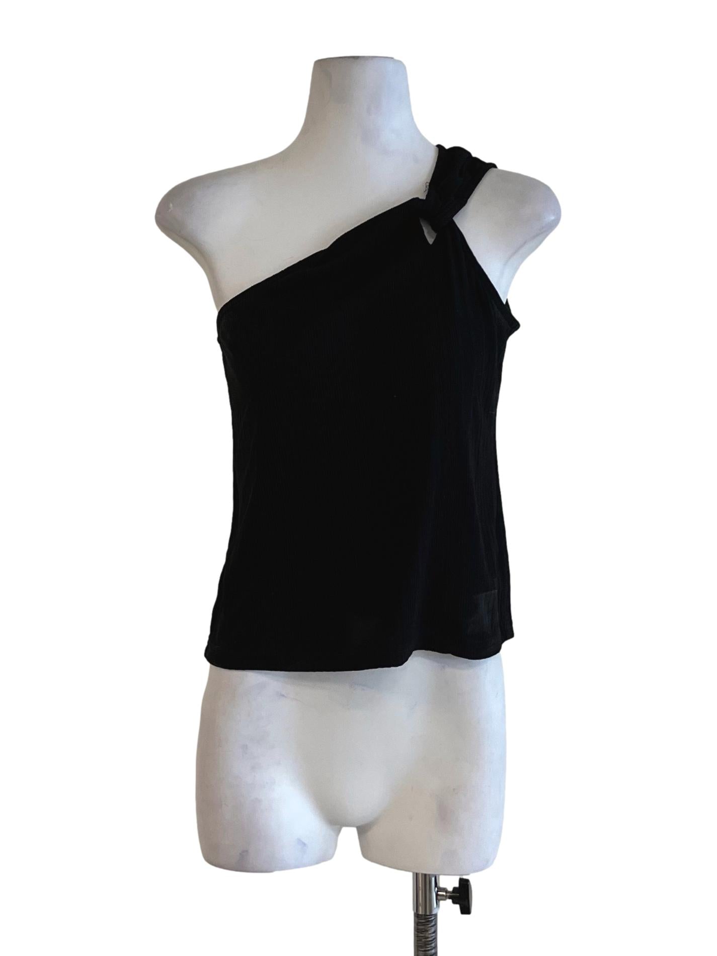 Black Asymmetrical Neckline Sleeveless Top